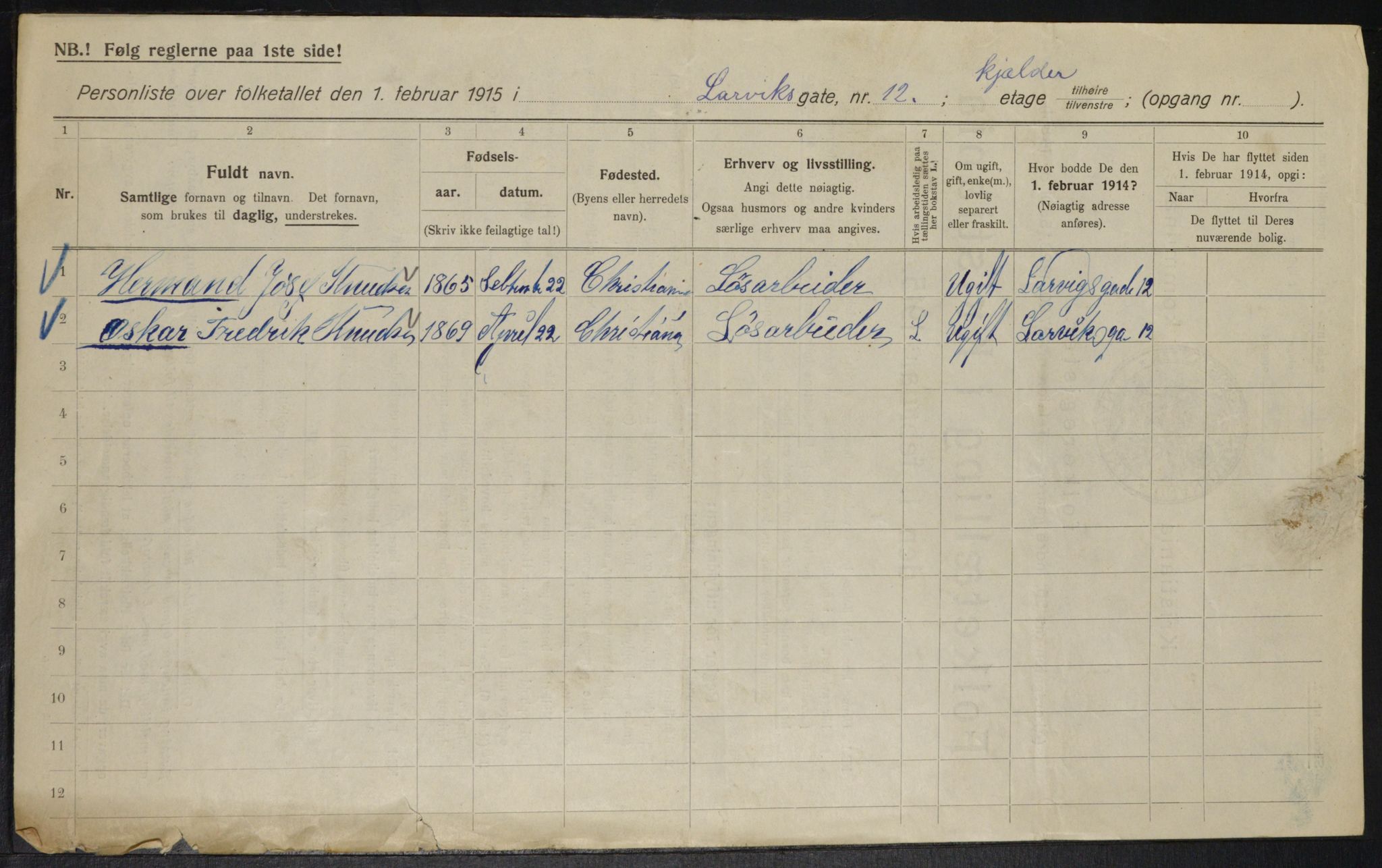 OBA, Municipal Census 1915 for Kristiania, 1915, p. 56692