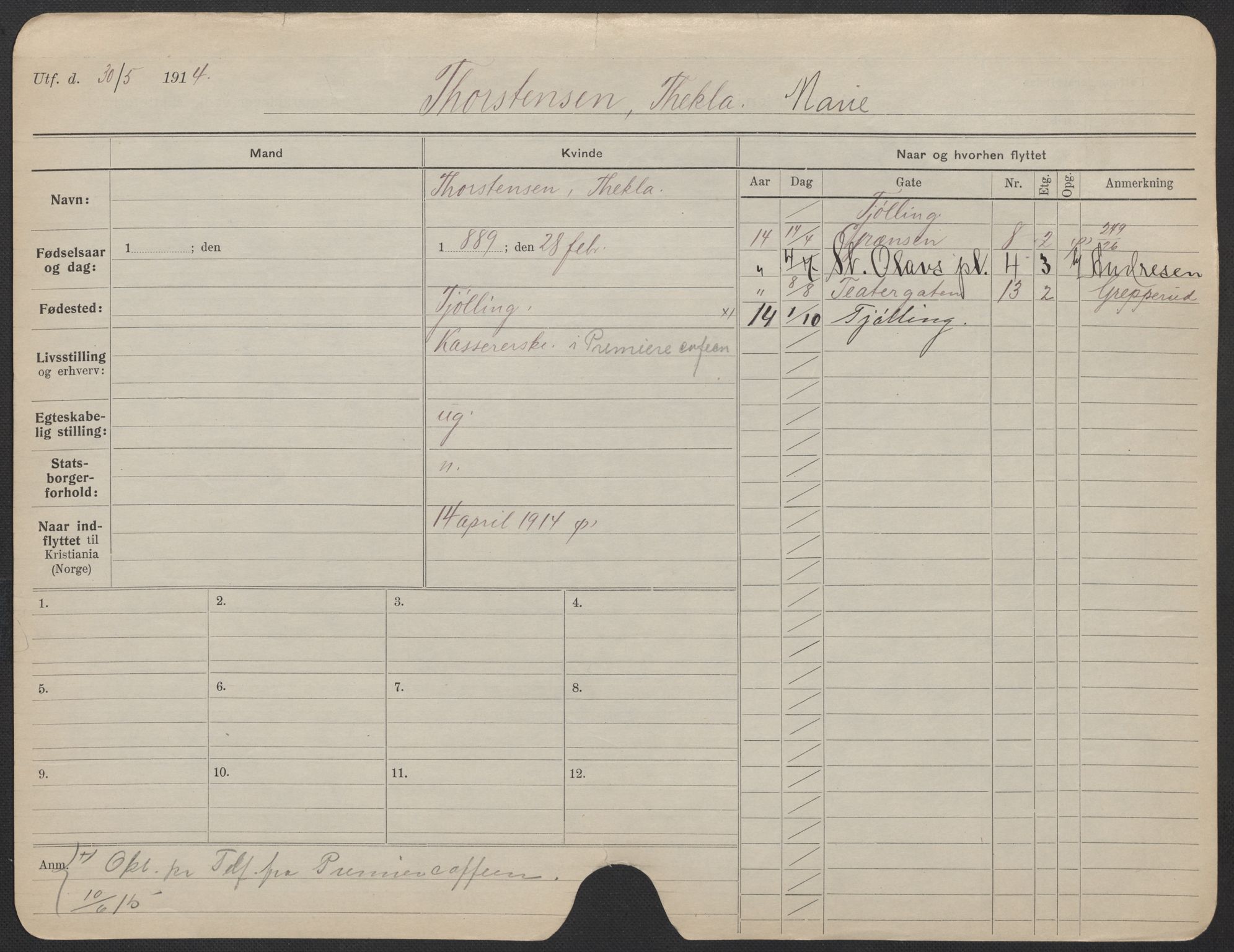 Oslo folkeregister, Registerkort, AV/SAO-A-11715/F/Fa/Fac/L0025: Kvinner, 1906-1914, p. 233a