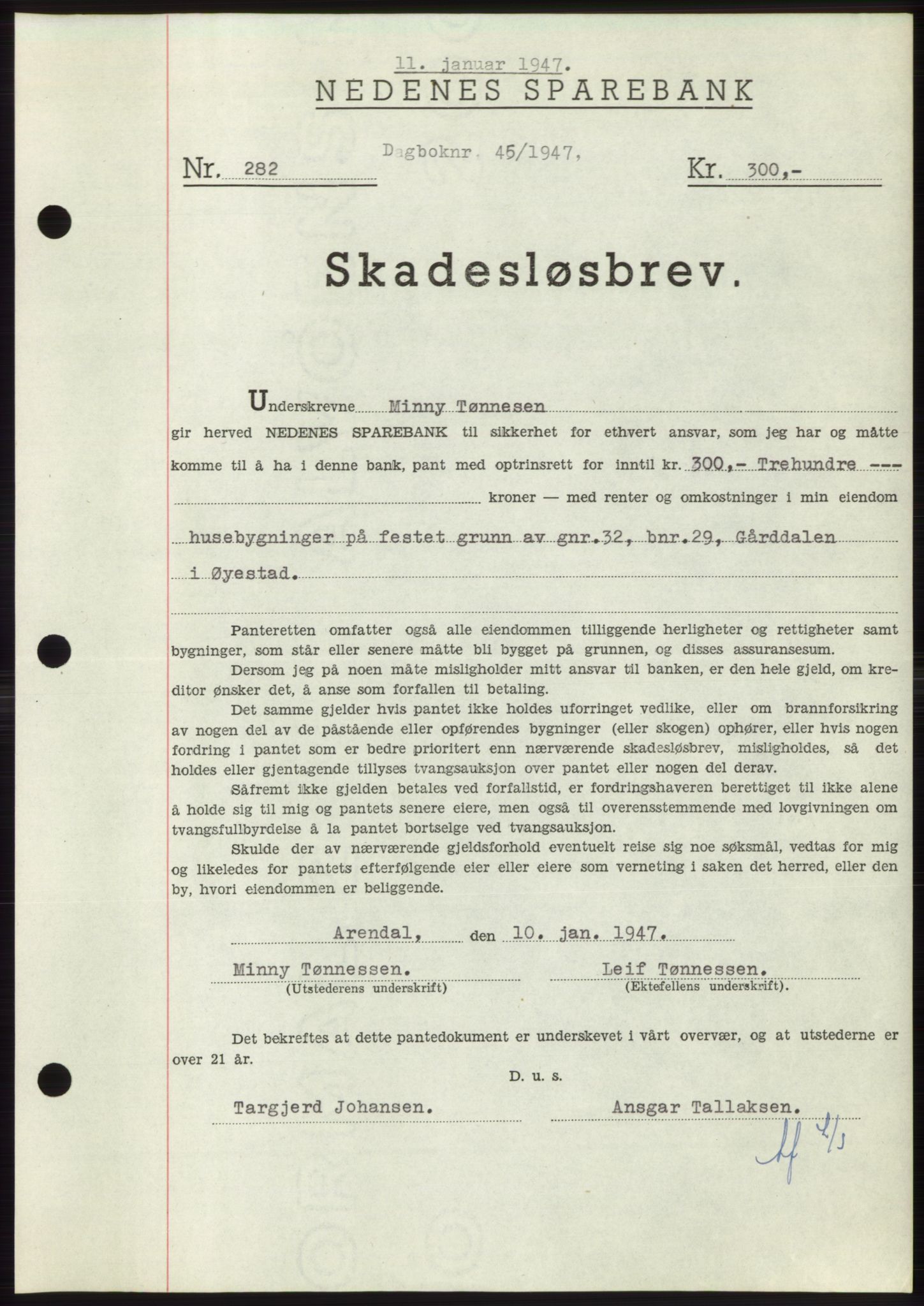 Nedenes sorenskriveri, AV/SAK-1221-0006/G/Gb/Gbb/L0004: Mortgage book no. B4, 1947-1947, Diary no: : 45/1947