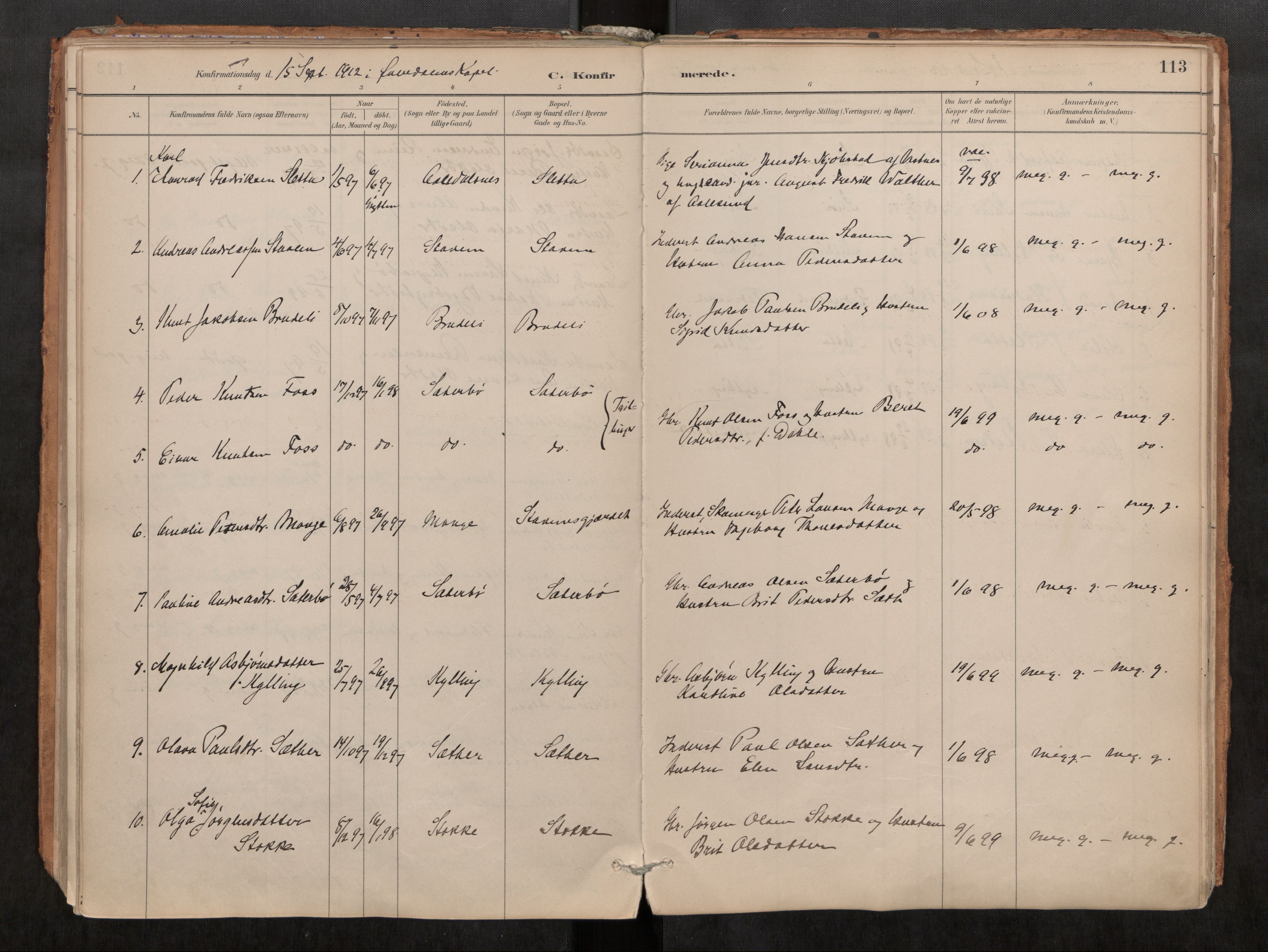 Ministerialprotokoller, klokkerbøker og fødselsregistre - Møre og Romsdal, SAT/A-1454/546/L0599: Parish register (official) no. 546A03, 1882-1920, p. 113