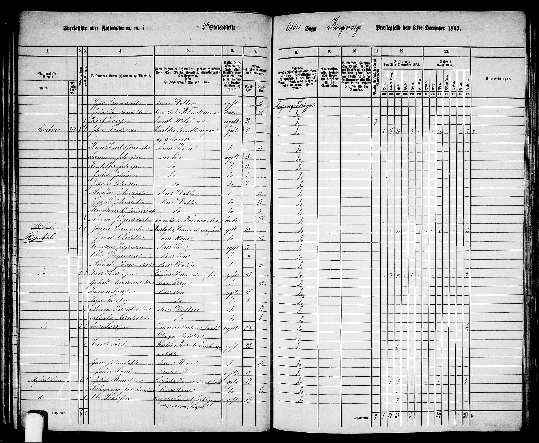 RA, 1865 census for Kinsarvik, 1865, p. 77