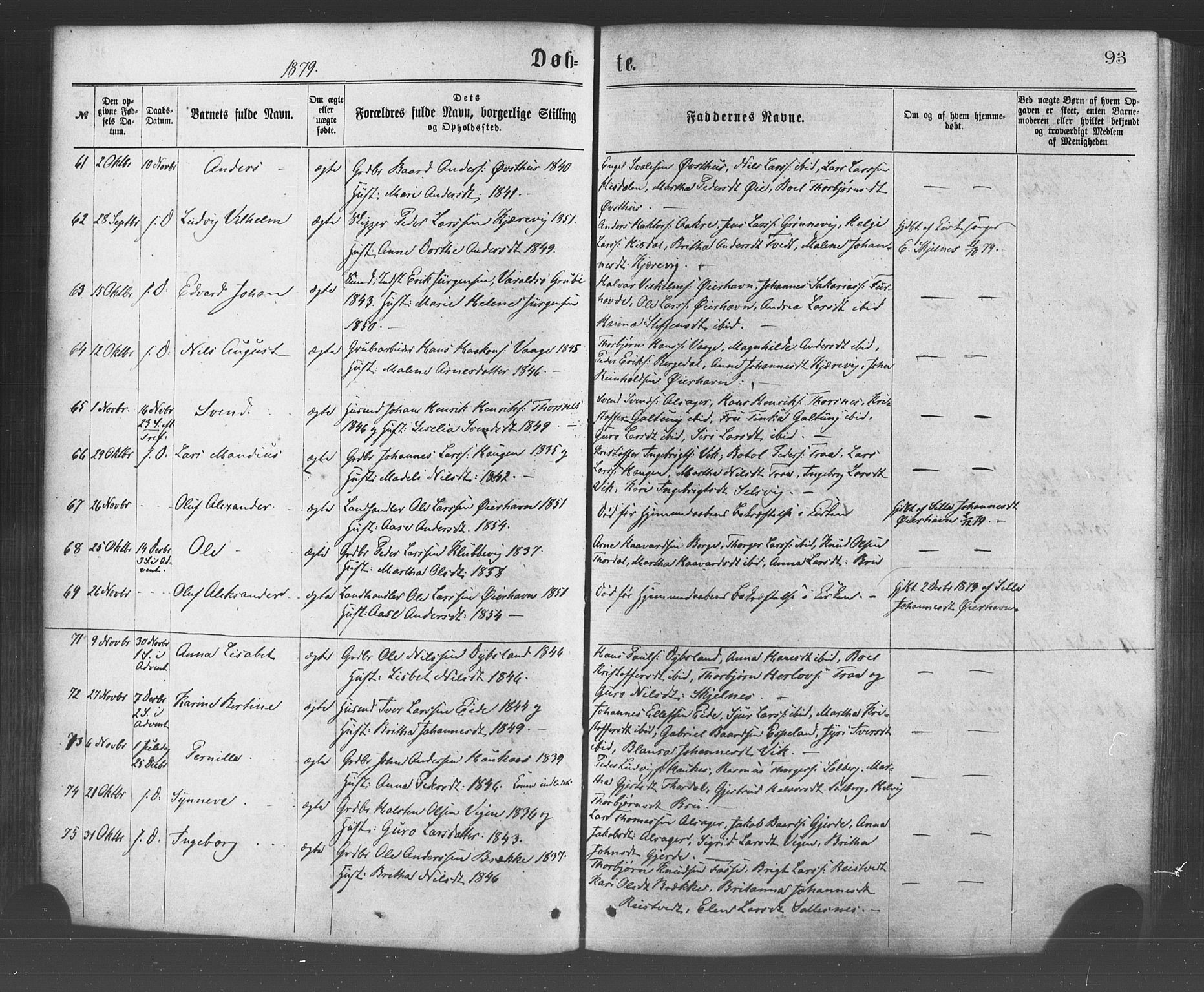 Strandebarm sokneprestembete, AV/SAB-A-78401/H/Haa: Parish register (official) no. A 9, 1872-1886, p. 93