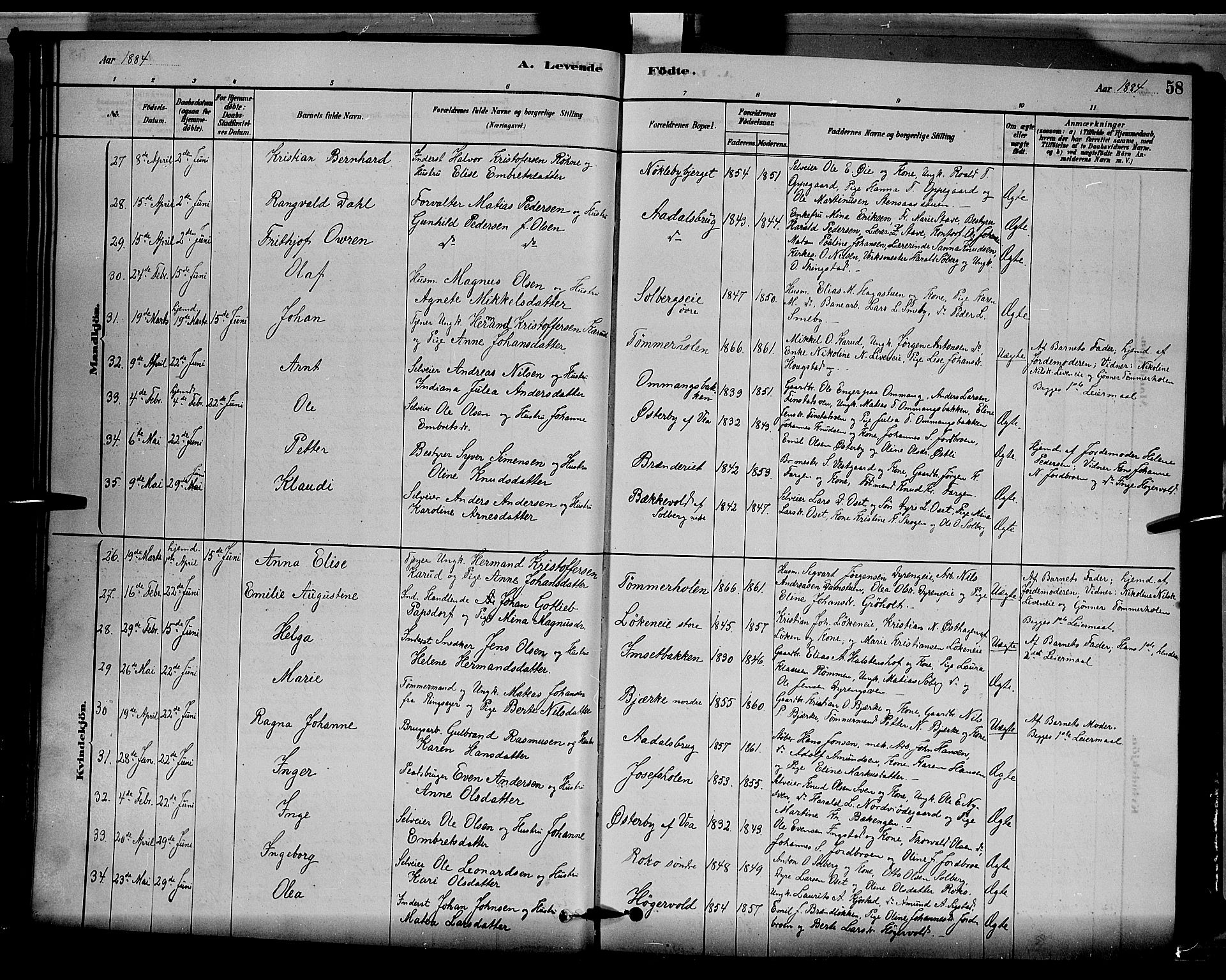 Løten prestekontor, SAH/PREST-022/L/La/L0005: Parish register (copy) no. 5, 1878-1891, p. 58