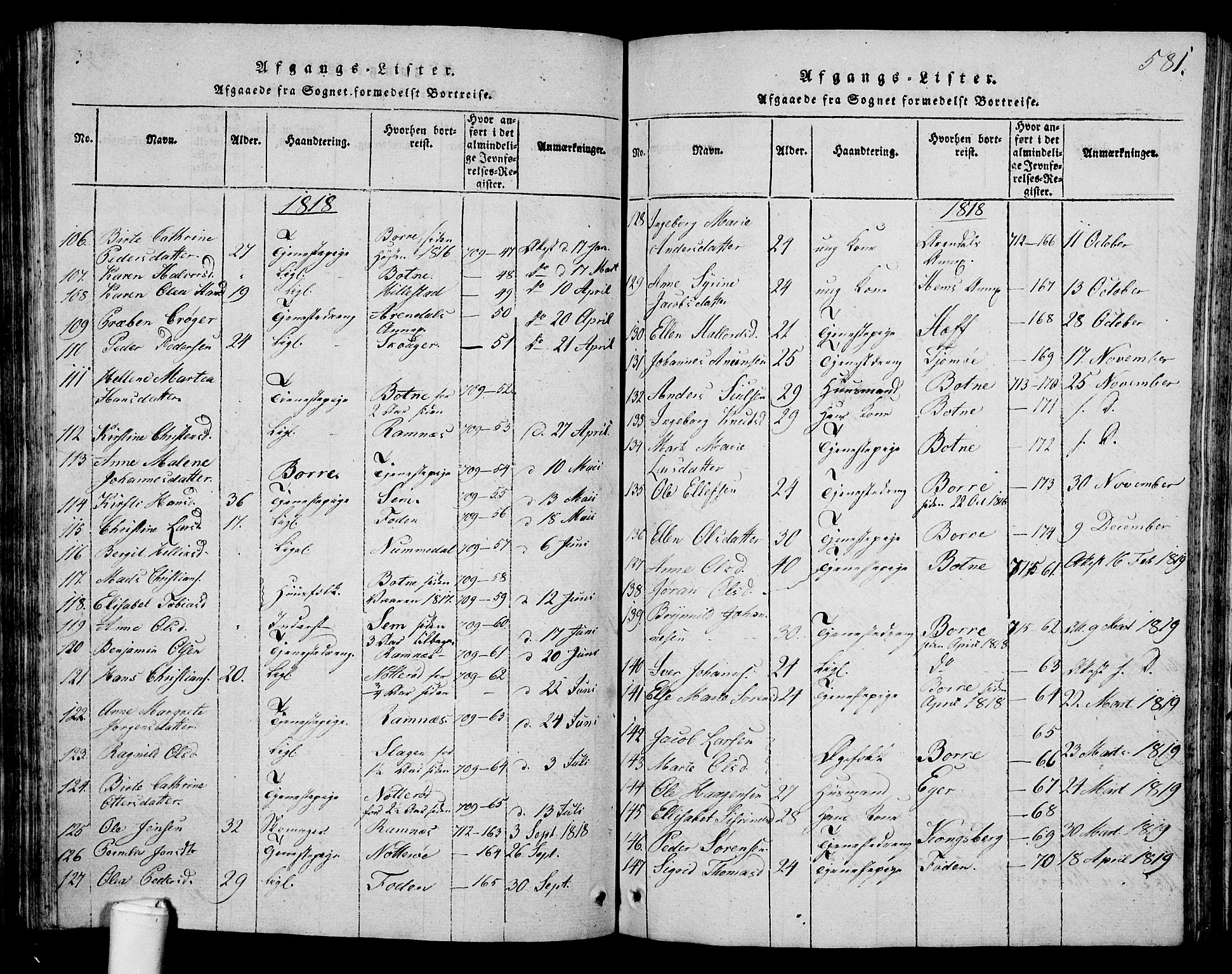 Våle kirkebøker, AV/SAKO-A-334/G/Ga/L0001: Parish register (copy) no. I 1, 1814-1824, p. 580-581