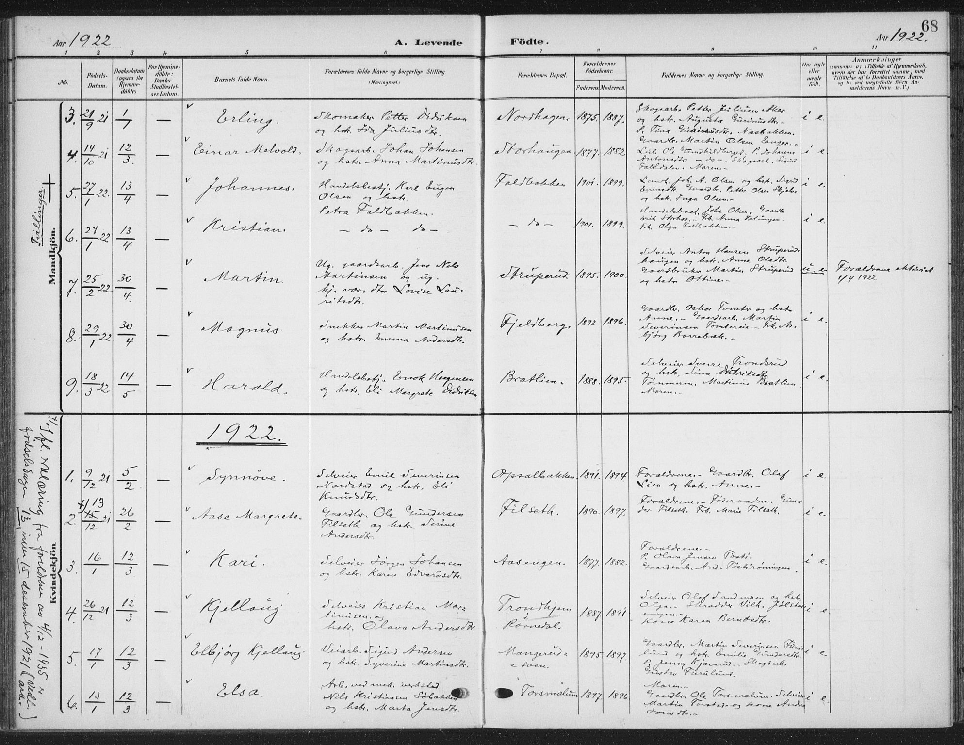 Romedal prestekontor, AV/SAH-PREST-004/K/L0009: Parish register (official) no. 9, 1906-1929, p. 68