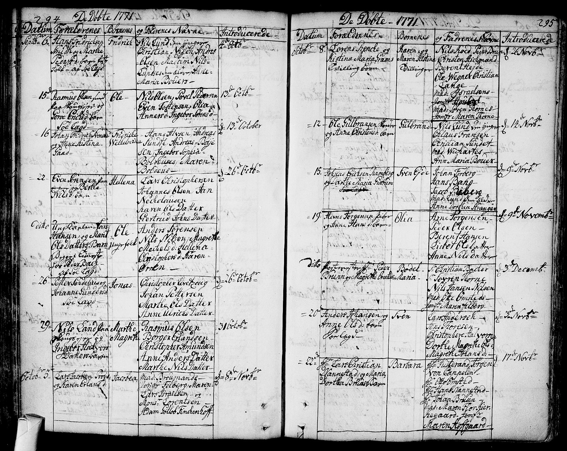 Bragernes kirkebøker, SAKO/A-6/F/Fa/L0005: Parish register (official) no. I 5, 1759-1781, p. 294-295