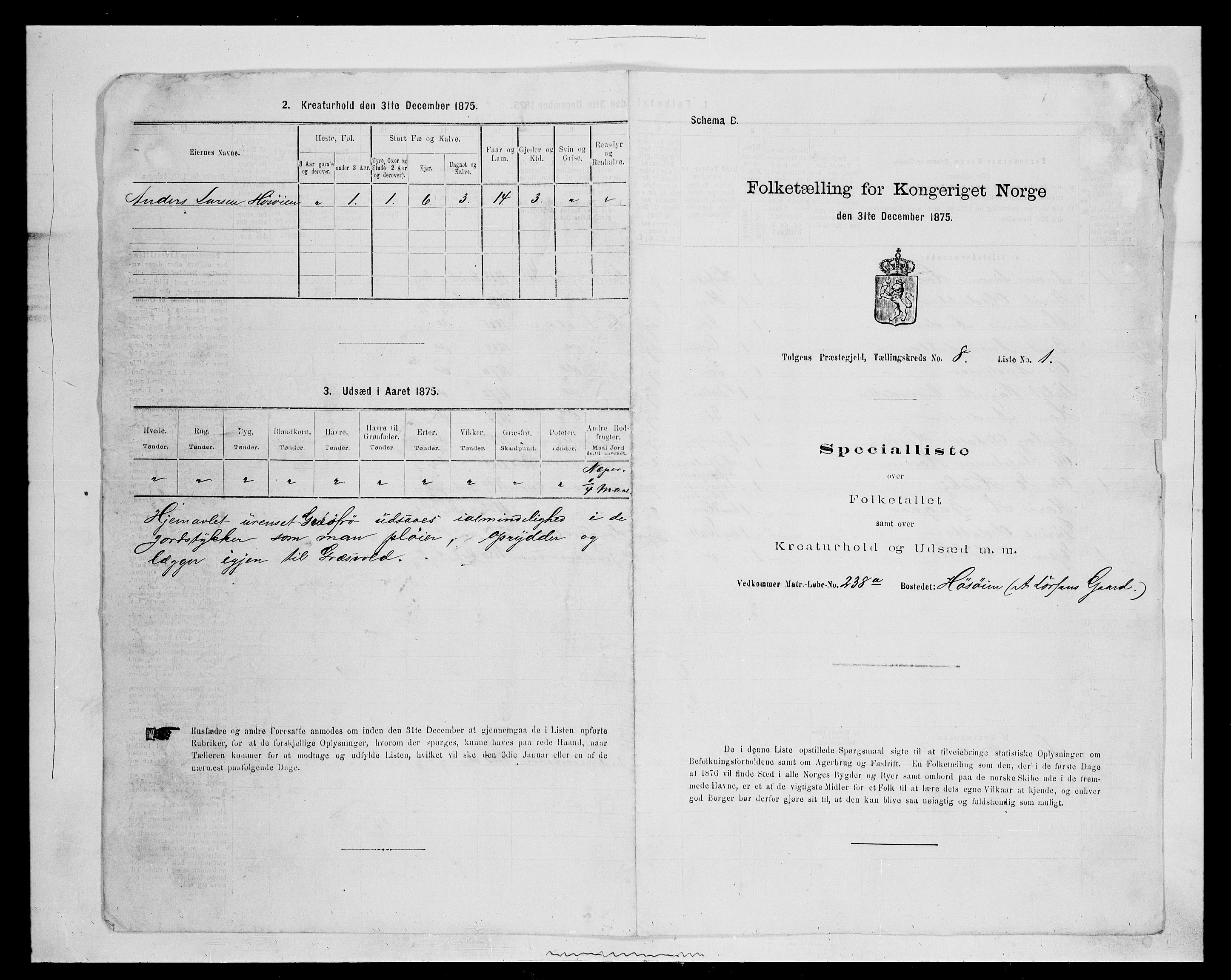 SAH, 1875 census for 0436P Tolga, 1875, p. 788