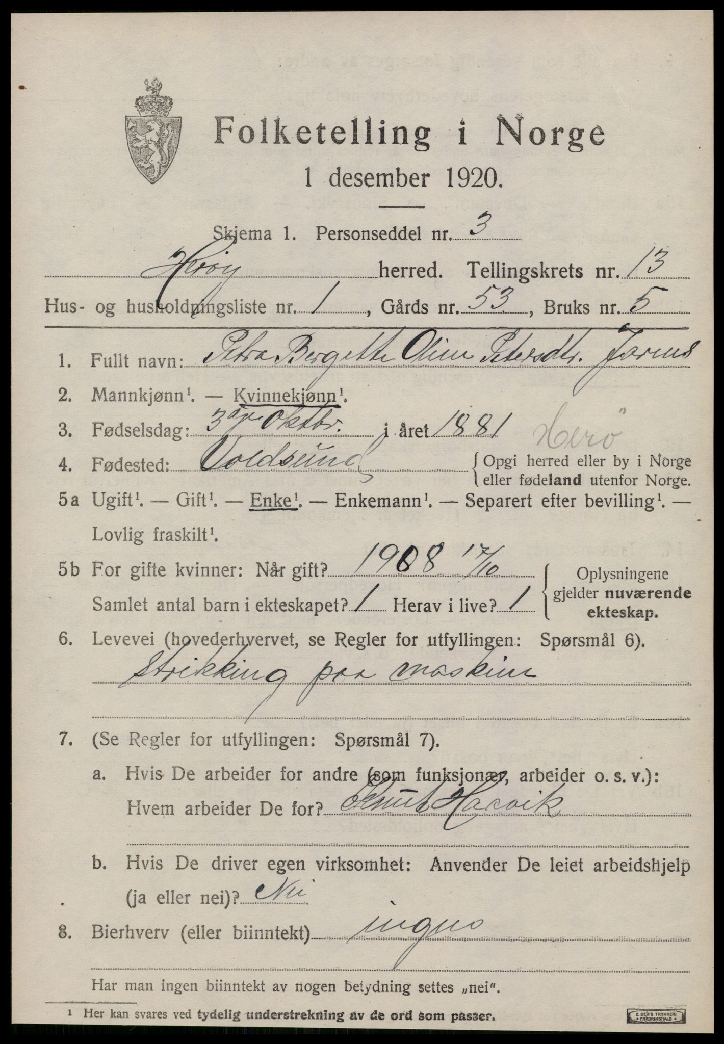 SAT, 1920 census for Herøy (MR), 1920, p. 8001