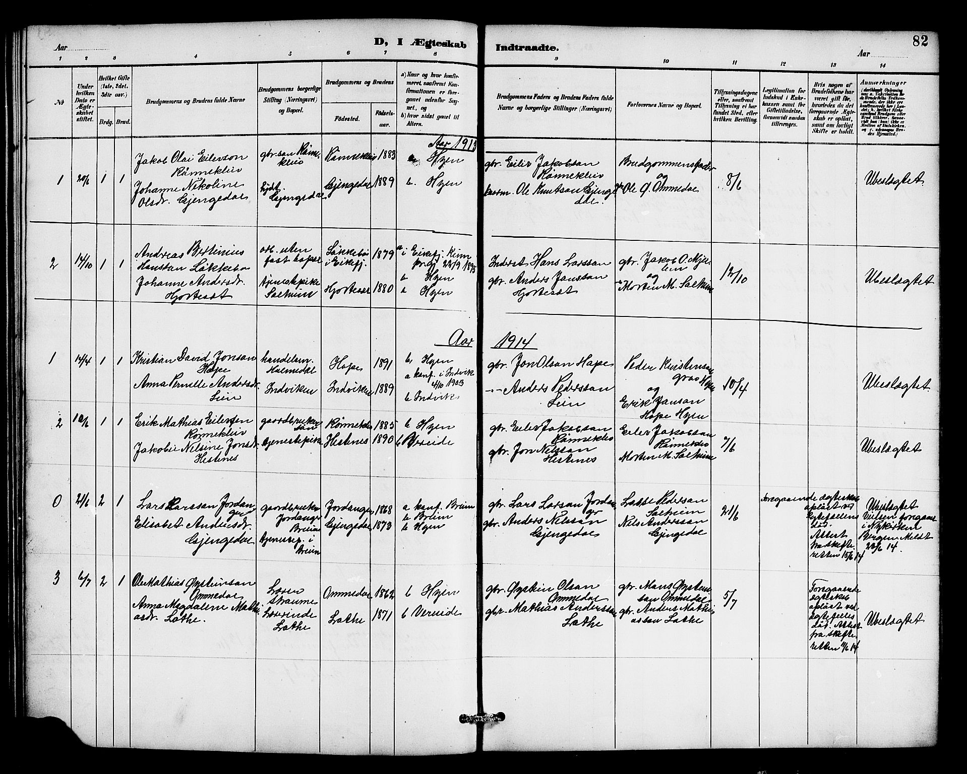 Gloppen sokneprestembete, AV/SAB-A-80101/H/Hab/Habe/L0001: Parish register (copy) no. E 1, 1891-1917, p. 82
