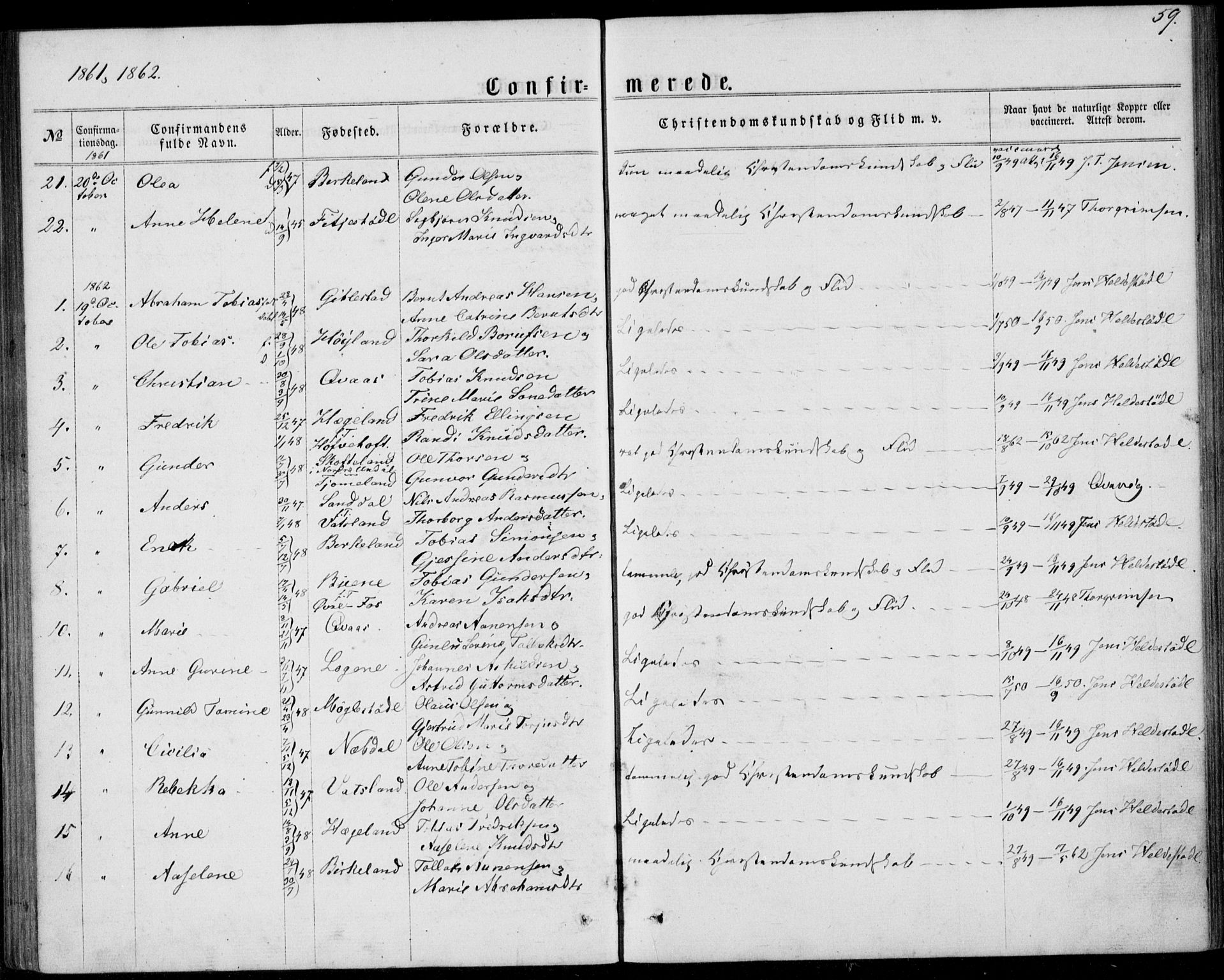 Lyngdal sokneprestkontor, SAK/1111-0029/F/Fa/Fab/L0002: Parish register (official) no. A 2, 1861-1878, p. 59