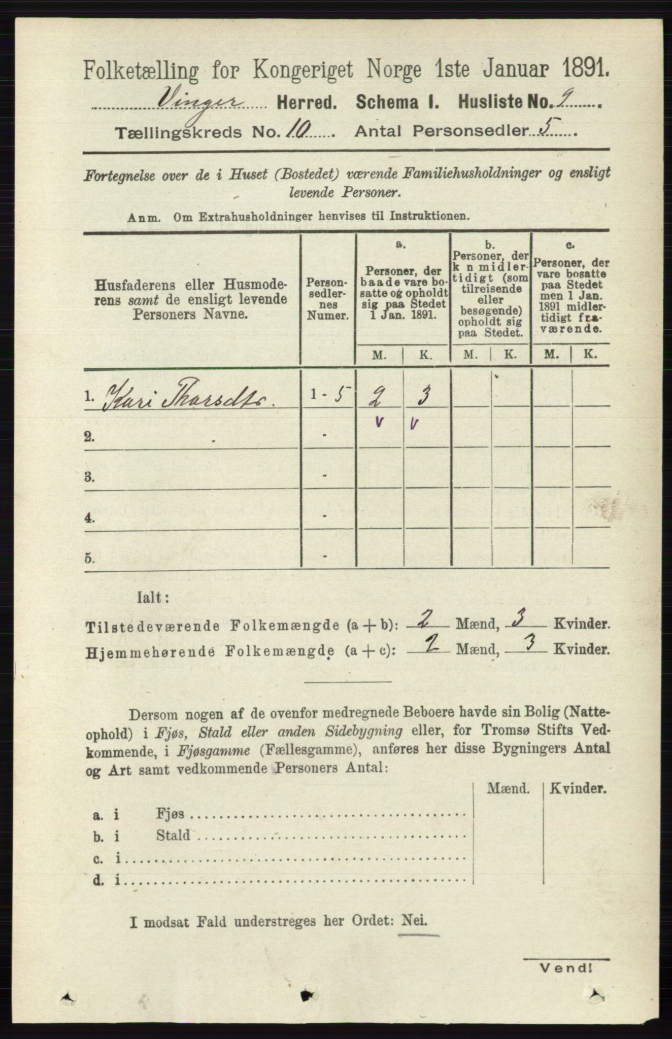 RA, 1891 census for 0421 Vinger, 1891, p. 4818