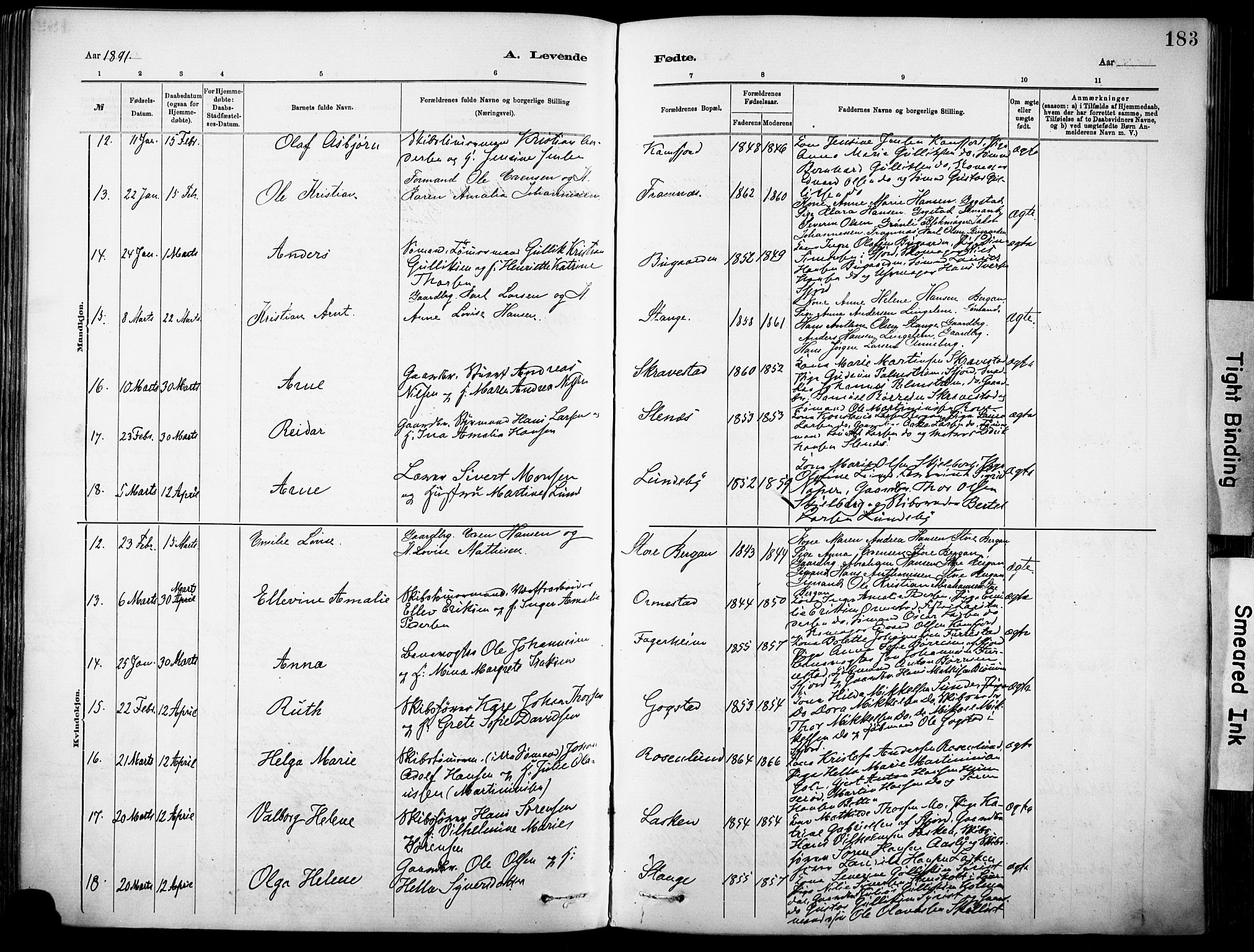 Sandar kirkebøker, AV/SAKO-A-243/F/Fa/L0012: Parish register (official) no. 12, 1883-1895, p. 183