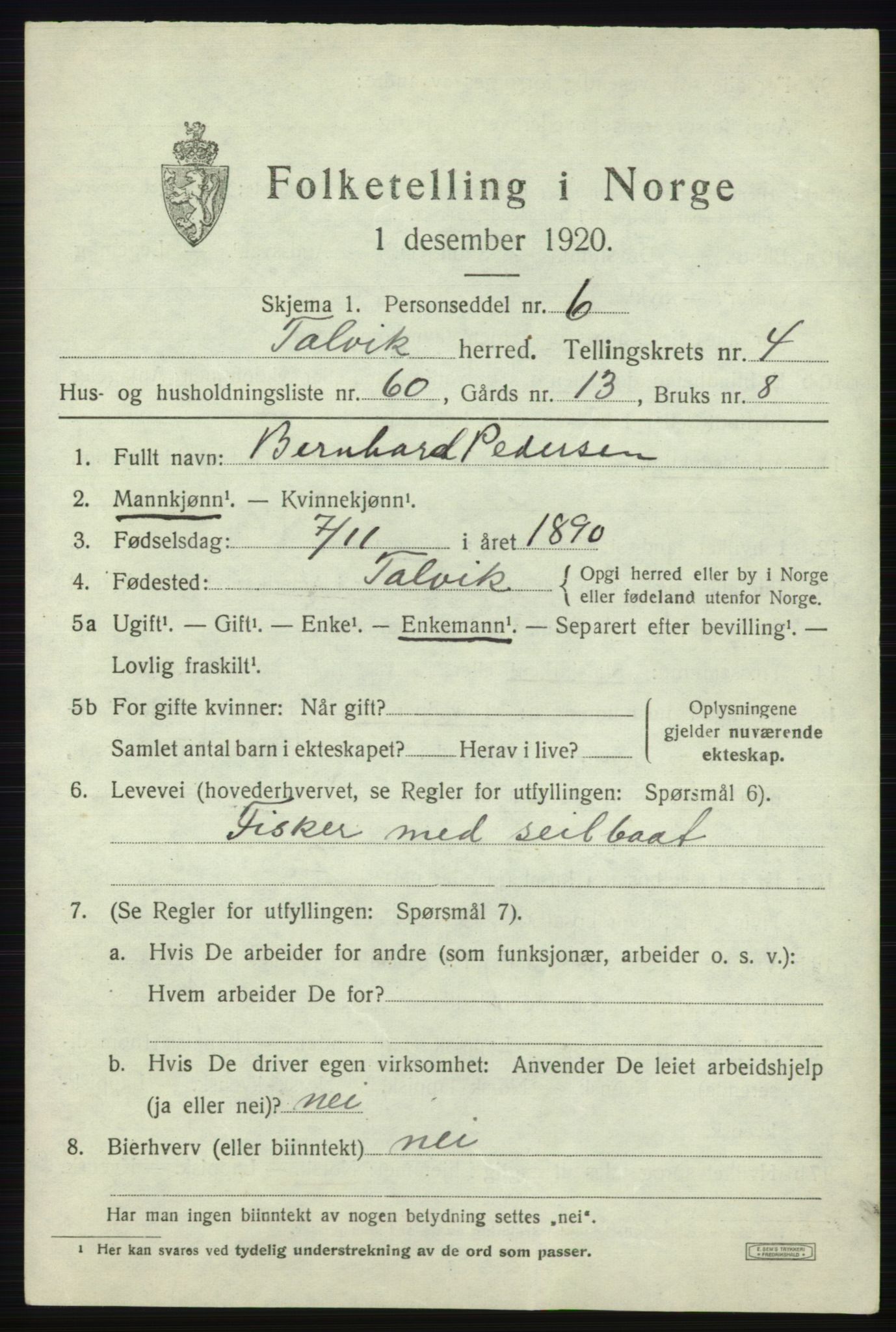 SATØ, 1920 census for Talvik, 1920, p. 3274