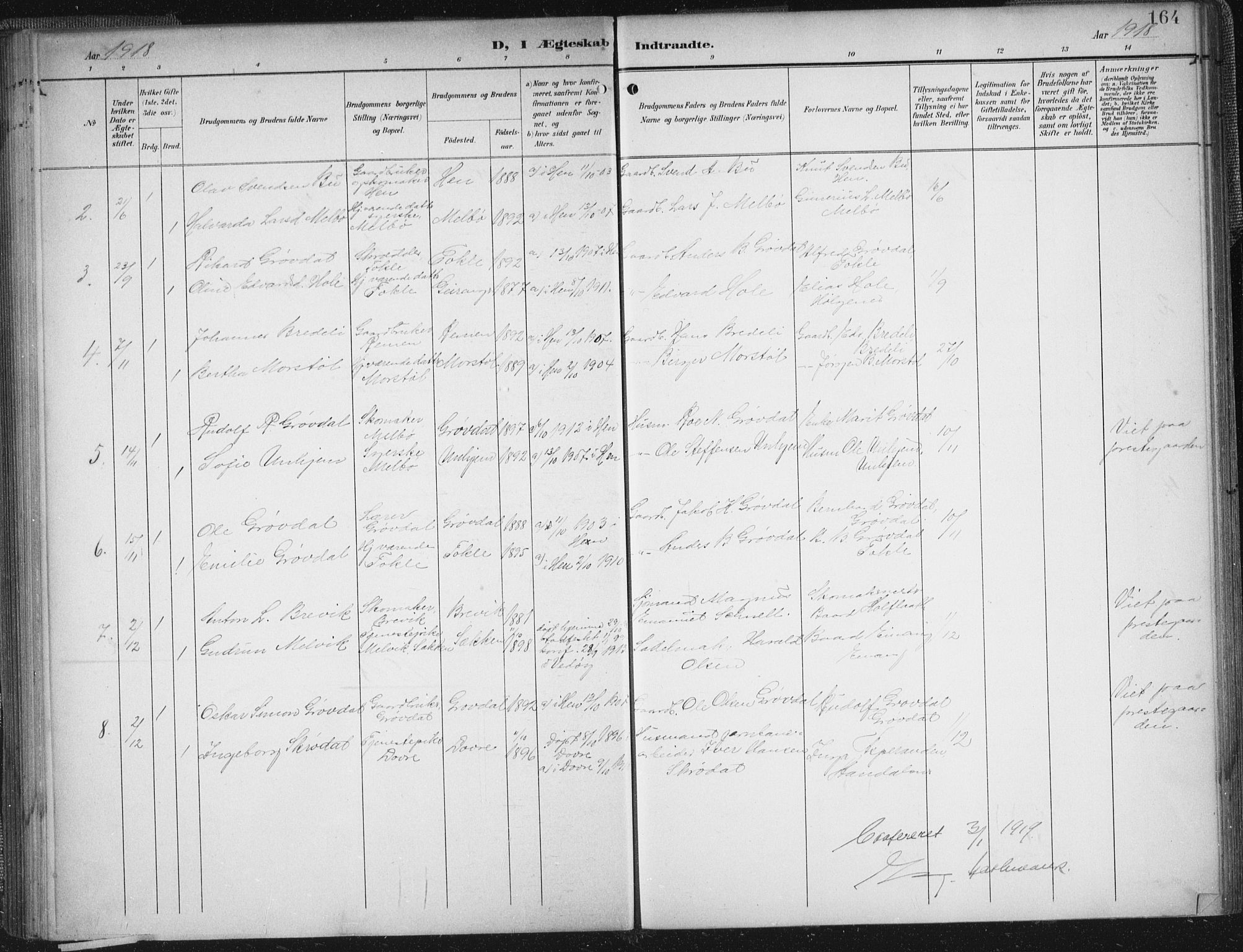 Ministerialprotokoller, klokkerbøker og fødselsregistre - Møre og Romsdal, SAT/A-1454/545/L0589: Parish register (copy) no. 545C03, 1902-1937, p. 164