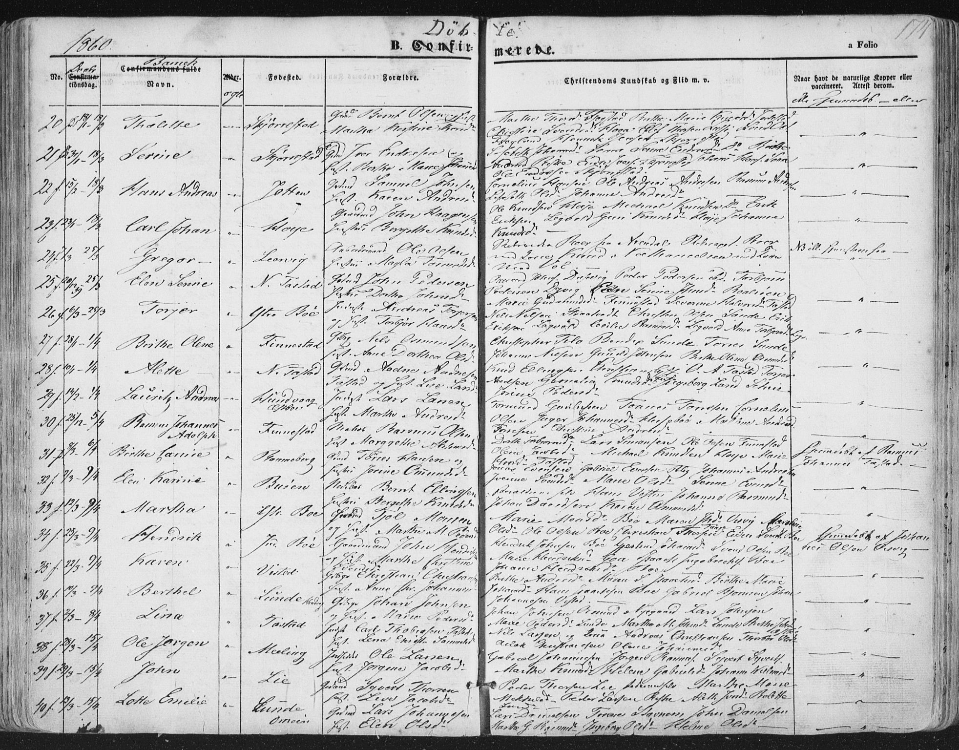 Hetland sokneprestkontor, AV/SAST-A-101826/30/30BA/L0002: Parish register (official) no. A 2, 1849-1869, p. 174