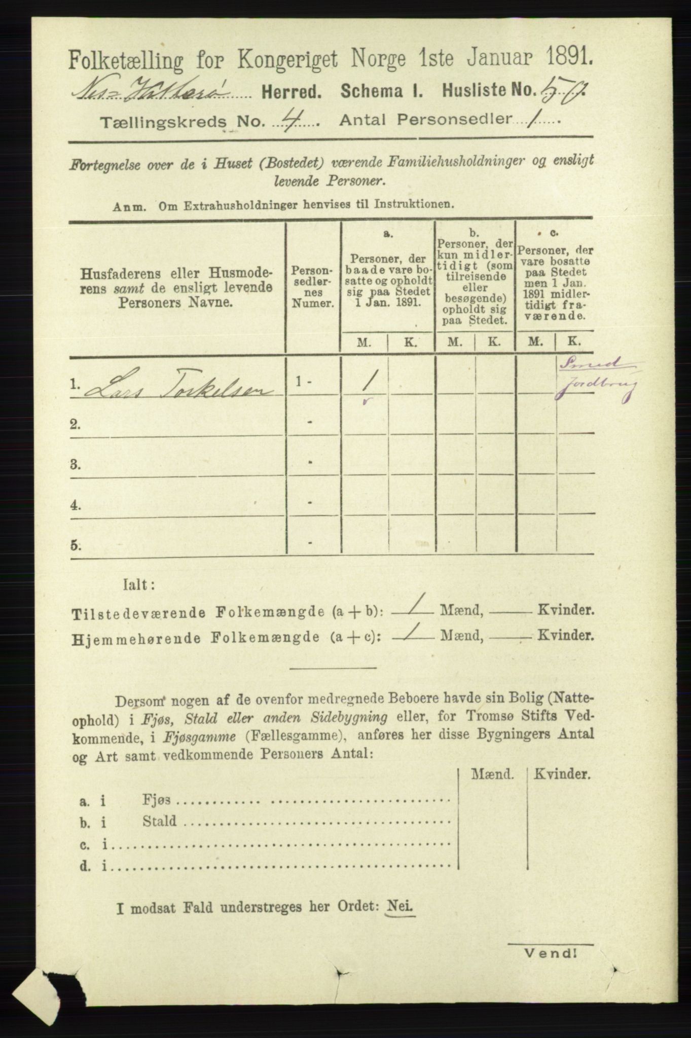 RA, 1891 census for 1043 Hidra og Nes, 1891, p. 1419