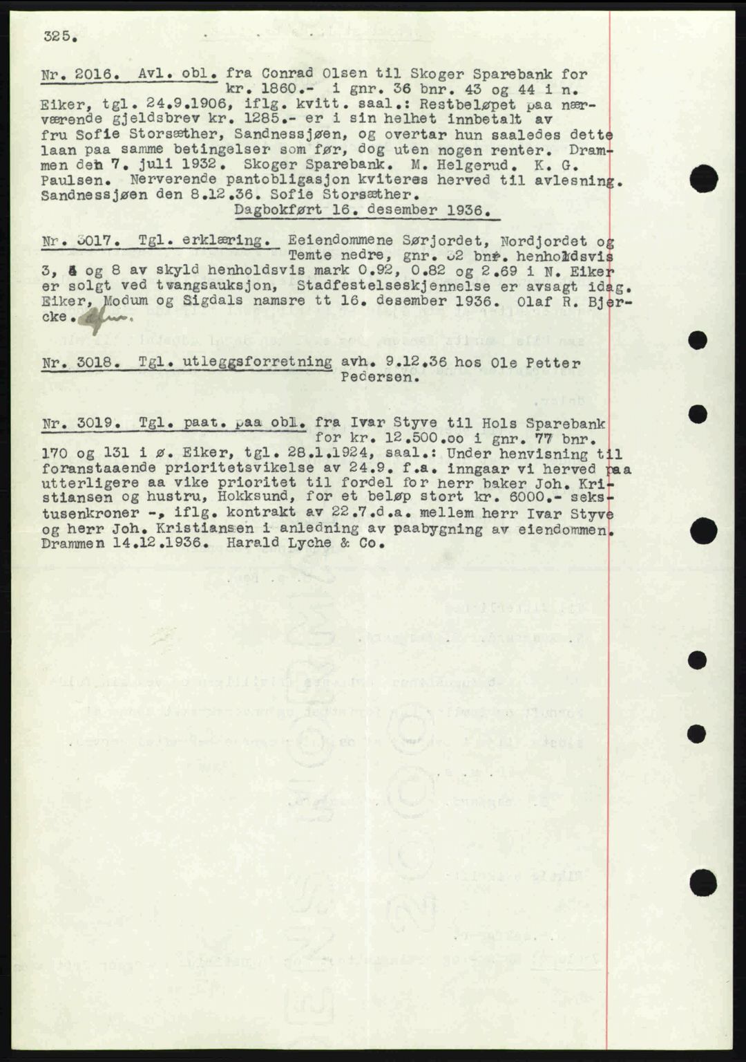 Eiker, Modum og Sigdal sorenskriveri, SAKO/A-123/G/Ga/Gab/L0034: Mortgage book no. A4, 1936-1937, Diary no: : 3016/1936