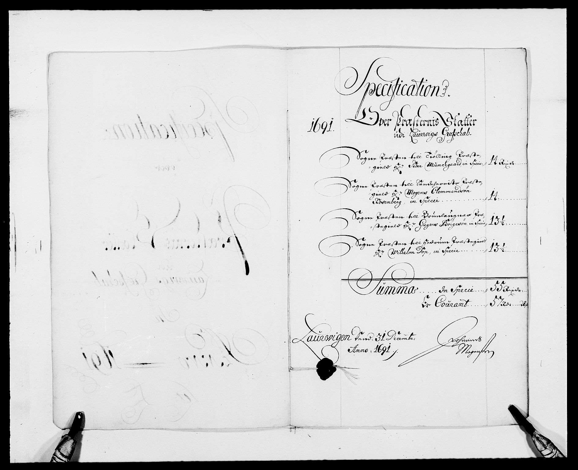 Rentekammeret inntil 1814, Reviderte regnskaper, Fogderegnskap, RA/EA-4092/R33/L1972: Fogderegnskap Larvik grevskap, 1690-1691, p. 352