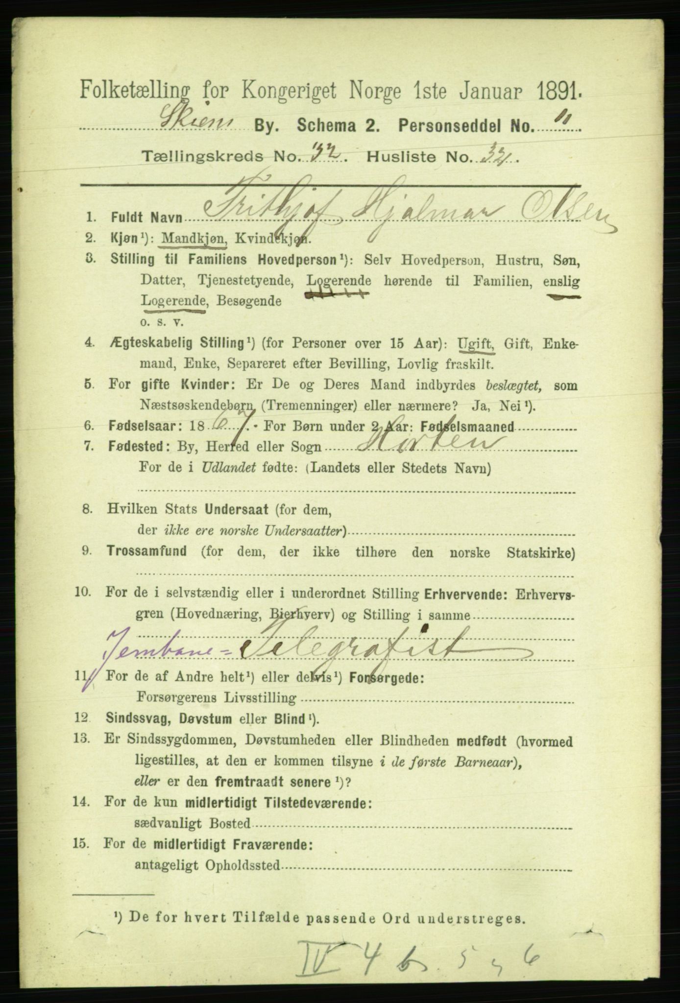 RA, 1891 census for 0806 Skien, 1891, p. 7480