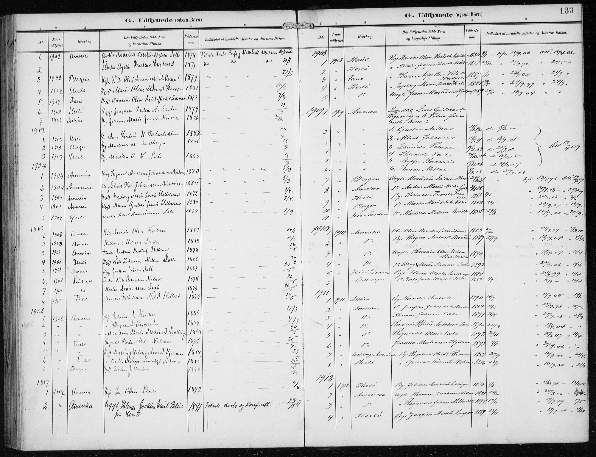 Herdla Sokneprestembete, AV/SAB-A-75701/H/Haa: Parish register (official) no. B 1, 1902-1921, p. 133