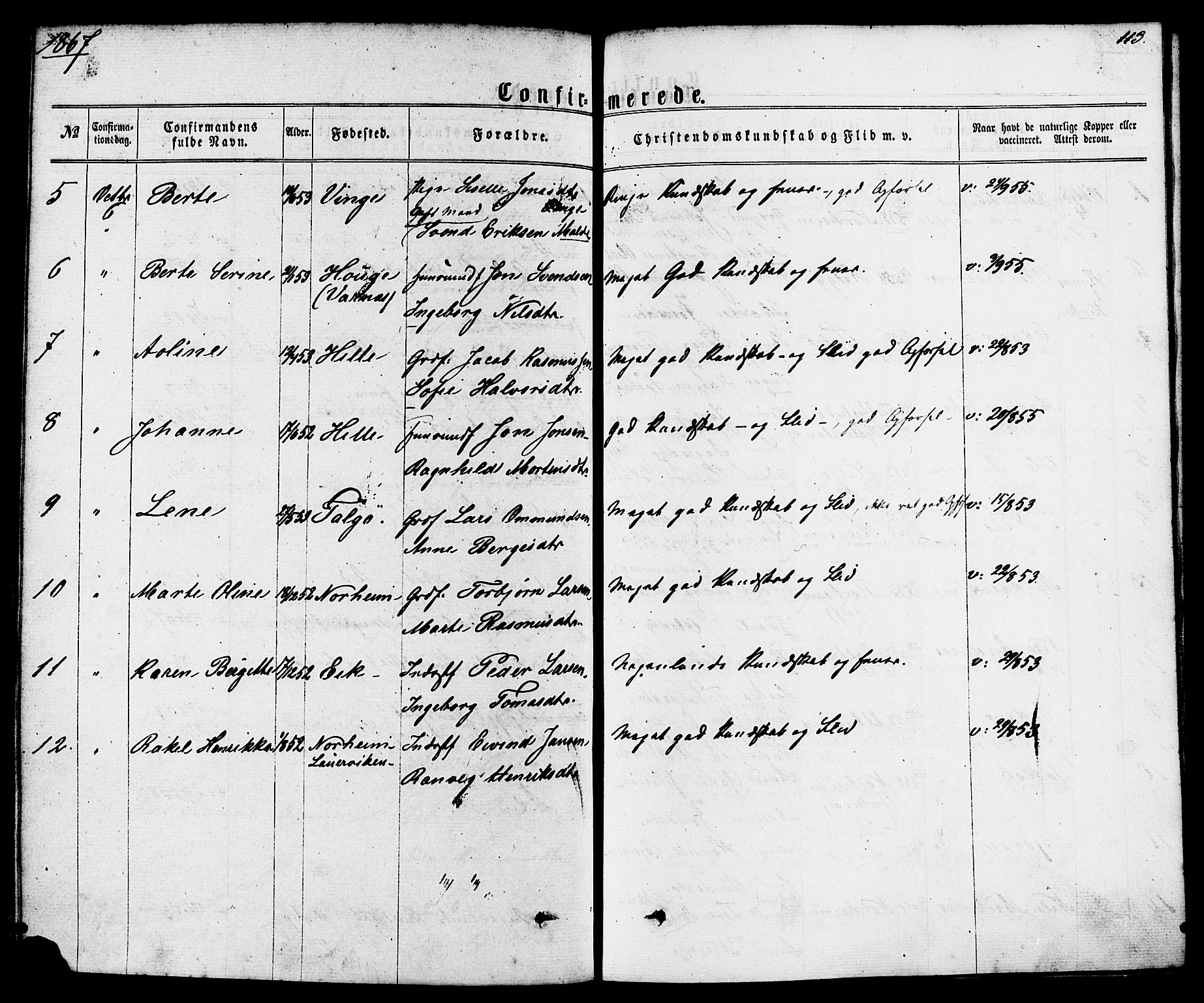 Nedstrand sokneprestkontor, AV/SAST-A-101841/01/IV: Parish register (official) no. A 10, 1861-1887, p. 113