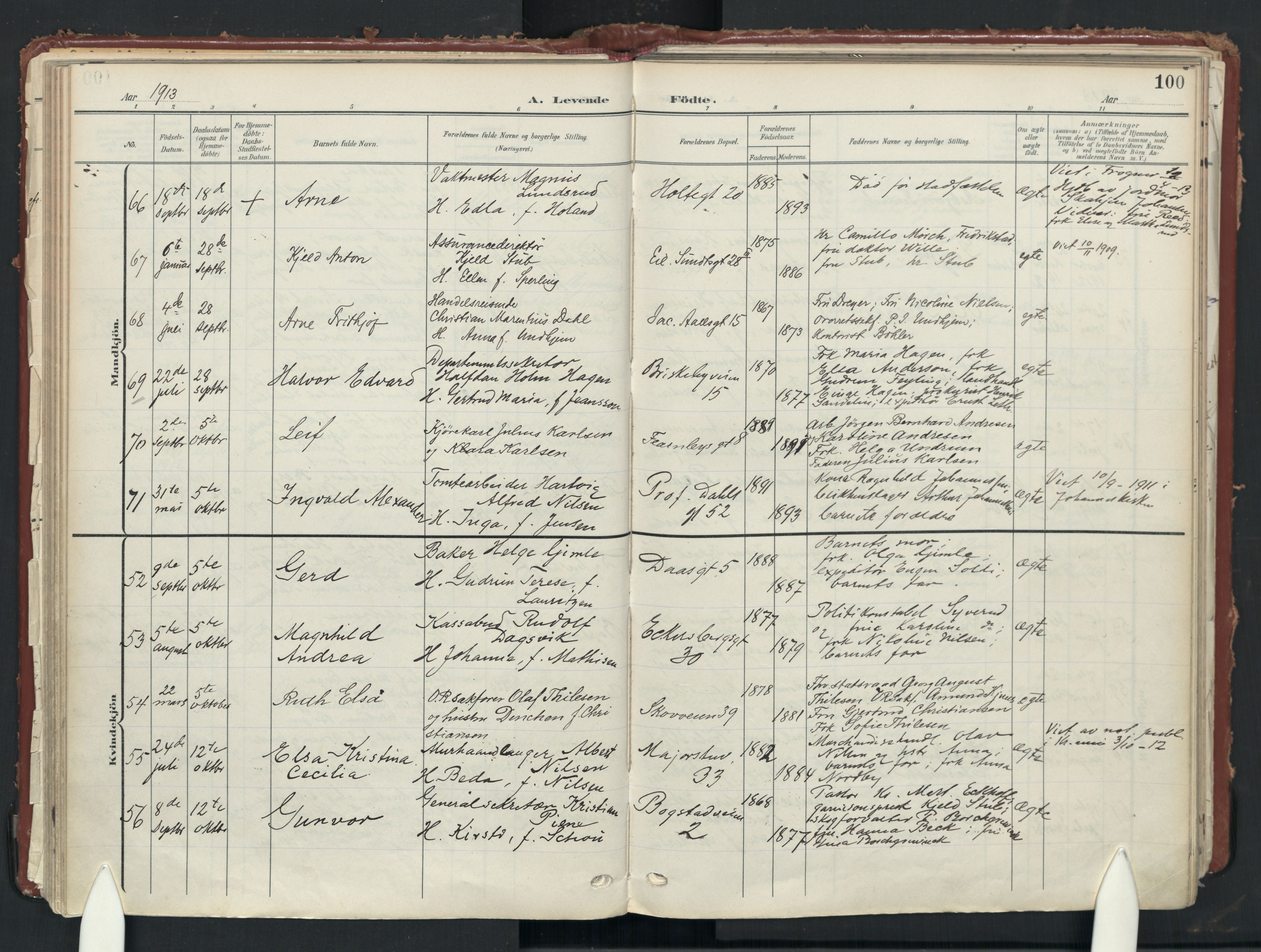 Uranienborg prestekontor Kirkebøker, AV/SAO-A-10877/F/Fa/L0010: Parish register (official) no. I 10, 1907-1928, p. 100