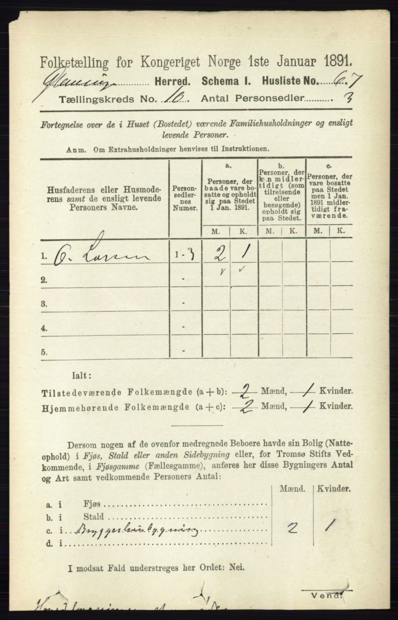 RA, 1891 census for 0132 Glemmen, 1891, p. 9967