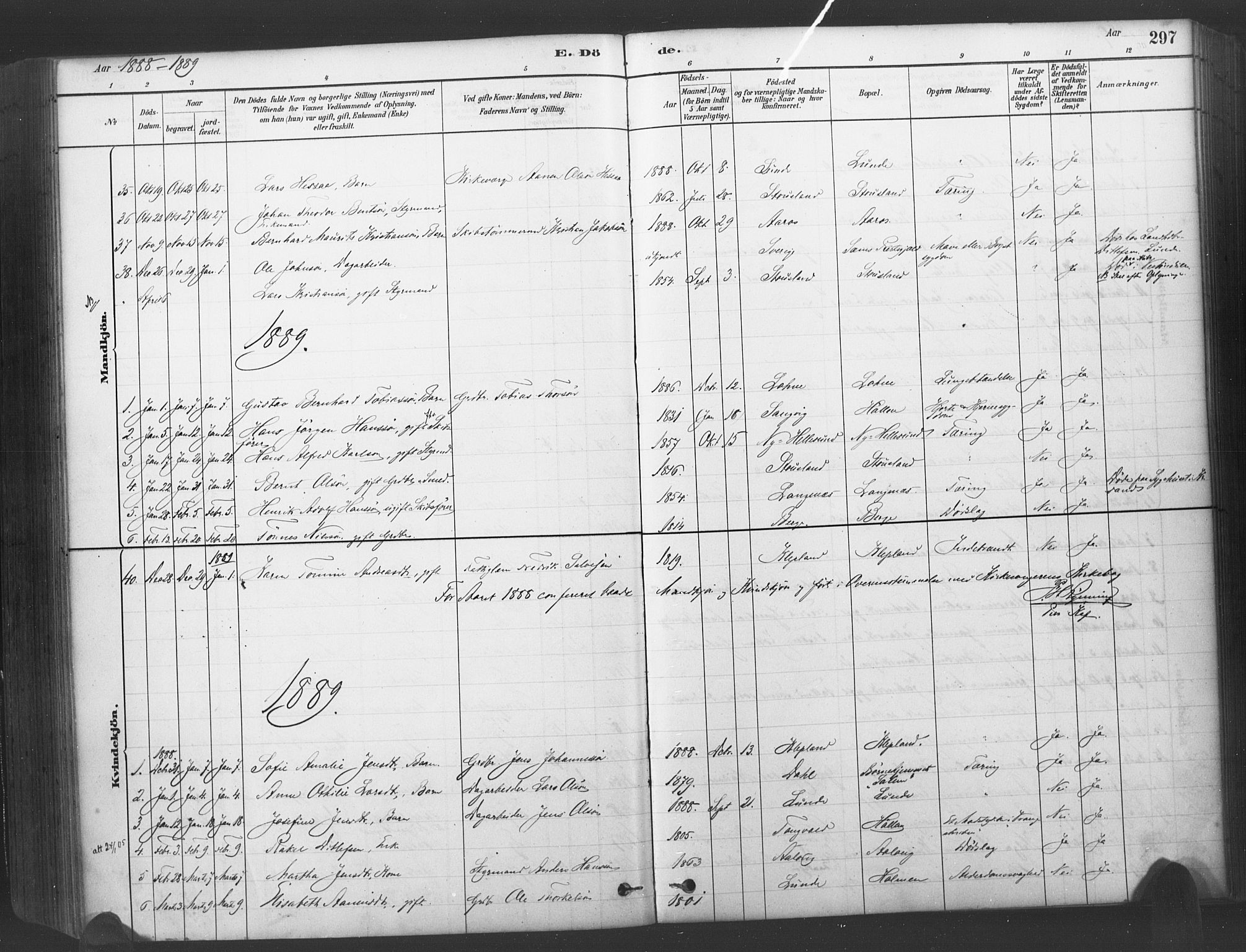 Søgne sokneprestkontor, SAK/1111-0037/F/Fa/Fab/L0012: Parish register (official) no. A 12, 1880-1891, p. 297