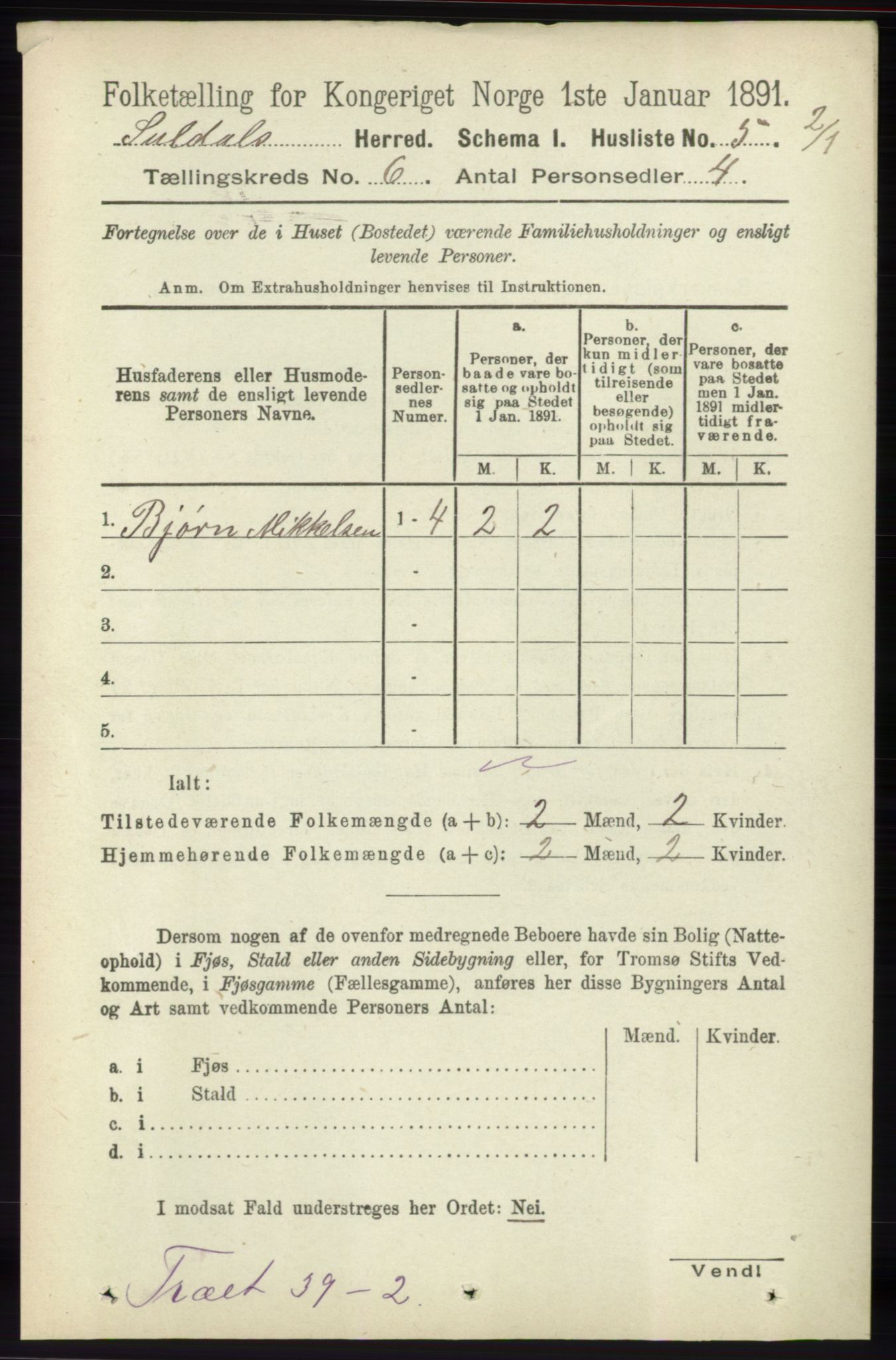 RA, 1891 census for 1134 Suldal, 1891, p. 1538