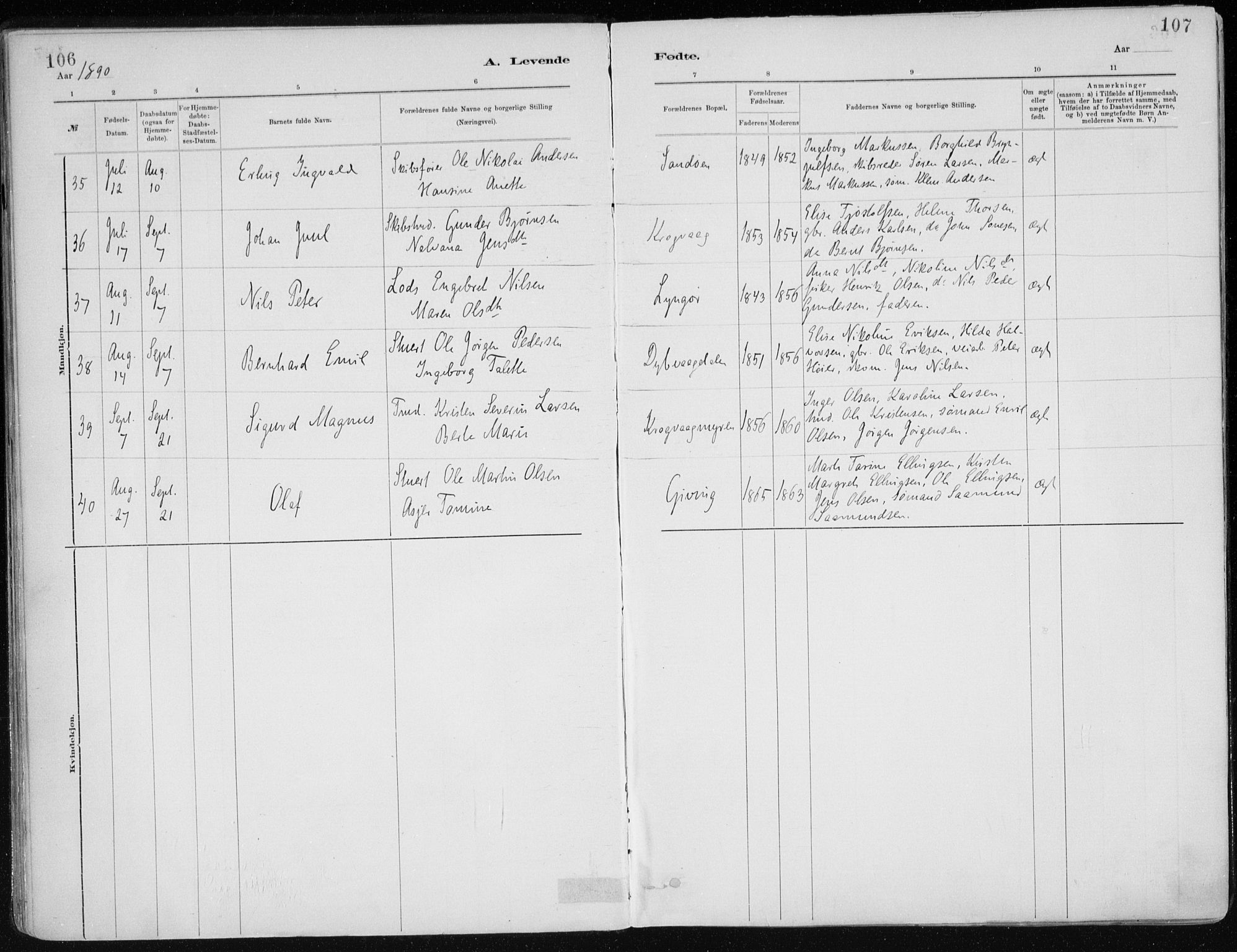 Dypvåg sokneprestkontor, AV/SAK-1111-0007/F/Fa/Faa/L0008: Parish register (official) no. A 8, 1885-1906, p. 106-107