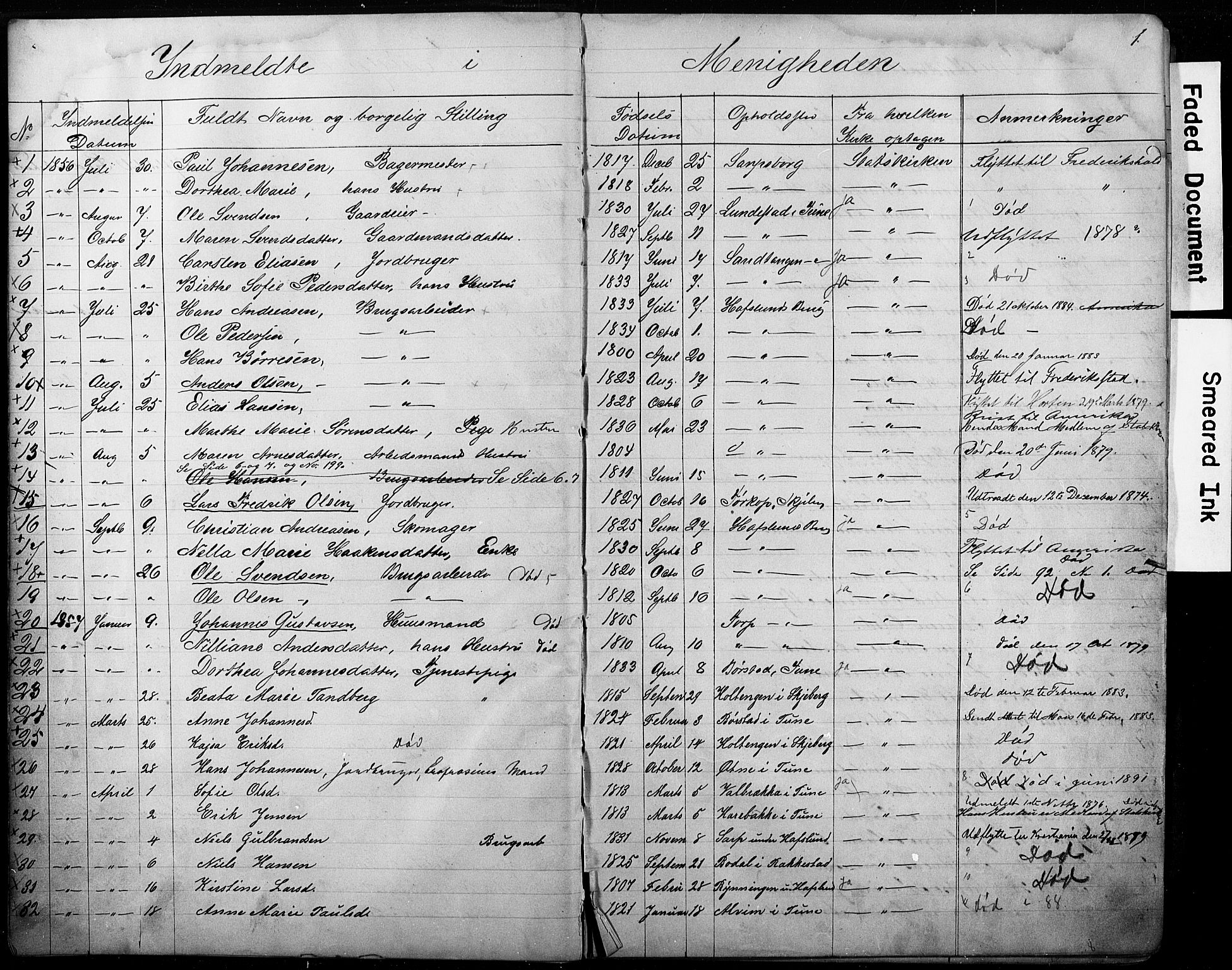 Sarpsborg metodistkirke, SAO/PAO-0233/A/L0002: Dissenter register no. 2, 1856-1890, p. 1