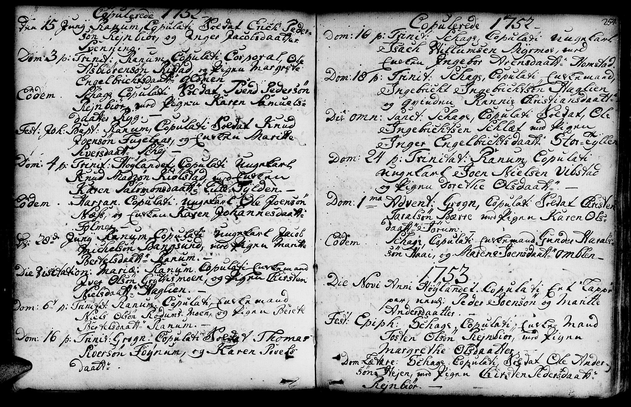 Ministerialprotokoller, klokkerbøker og fødselsregistre - Nord-Trøndelag, SAT/A-1458/764/L0542: Parish register (official) no. 764A02, 1748-1779, p. 254