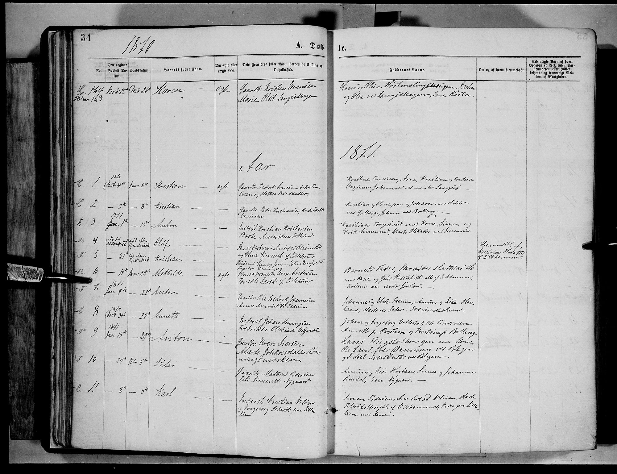 Fåberg prestekontor, SAH/PREST-086/H/Ha/Haa/L0007: Parish register (official) no. 7, 1868-1878, p. 34