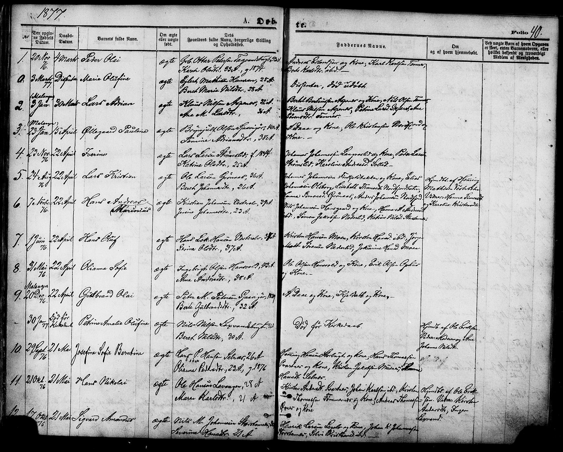 Balsfjord sokneprestembete, AV/SATØ-S-1303/G/Gaa/L0004kirke: Parish register (official) no. 4, 1871-1883, p. 40