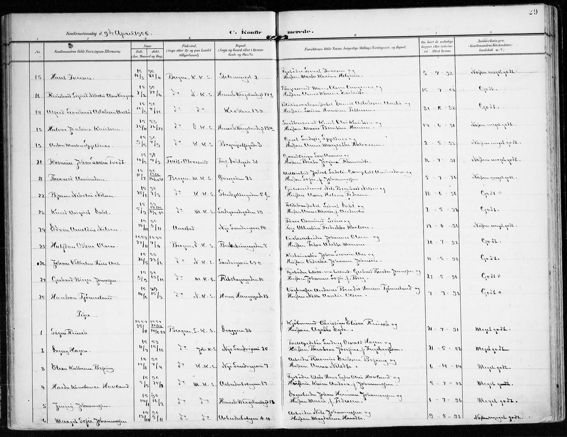 Mariakirken Sokneprestembete, AV/SAB-A-76901/H/Haa/L0014: Parish register (official) no. C 2, 1900-1916, p. 29