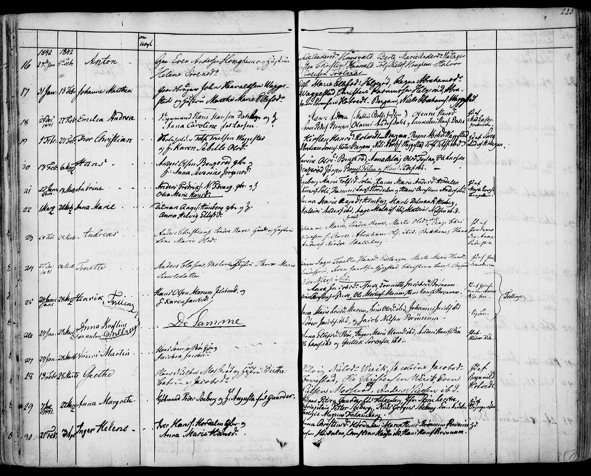 Sandar kirkebøker, AV/SAKO-A-243/F/Fa/L0005: Parish register (official) no. 5, 1832-1847, p. 224-225