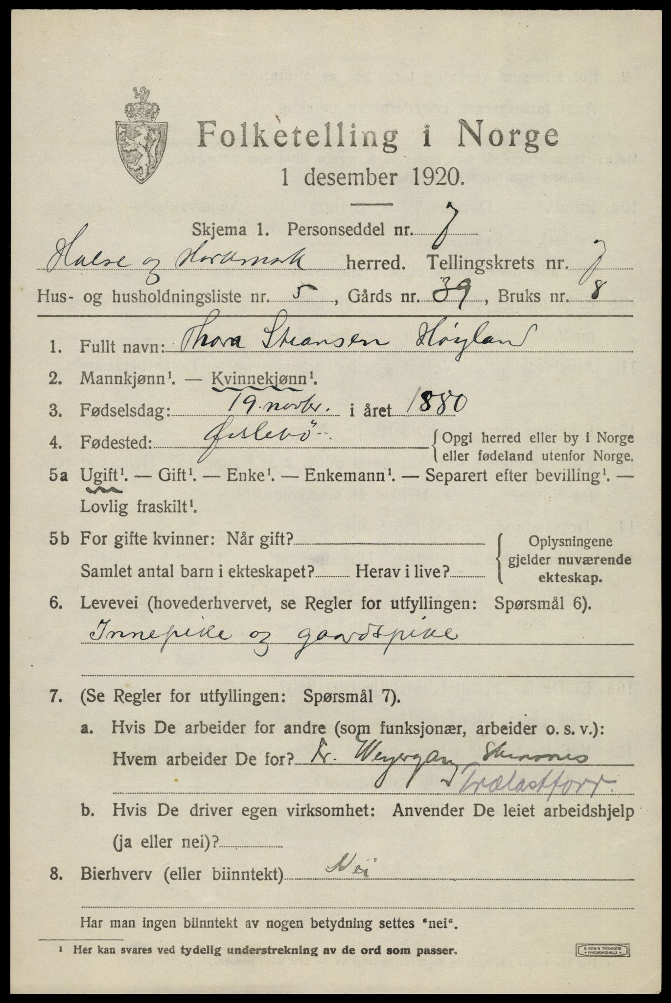 SAK, 1920 census for Halse og Harkmark, 1920, p. 3757