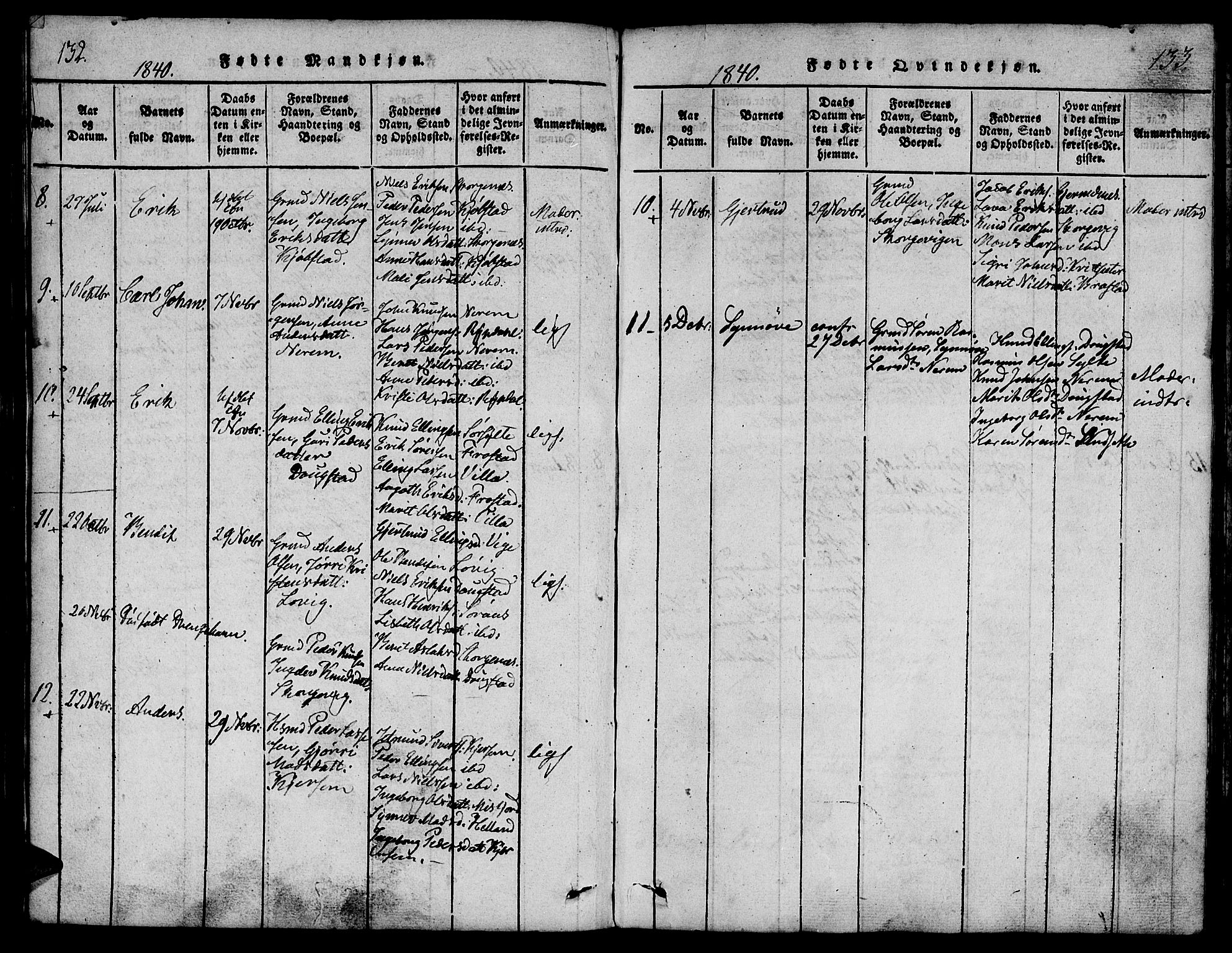 Ministerialprotokoller, klokkerbøker og fødselsregistre - Møre og Romsdal, AV/SAT-A-1454/541/L0544: Parish register (official) no. 541A01, 1818-1847, p. 132-133