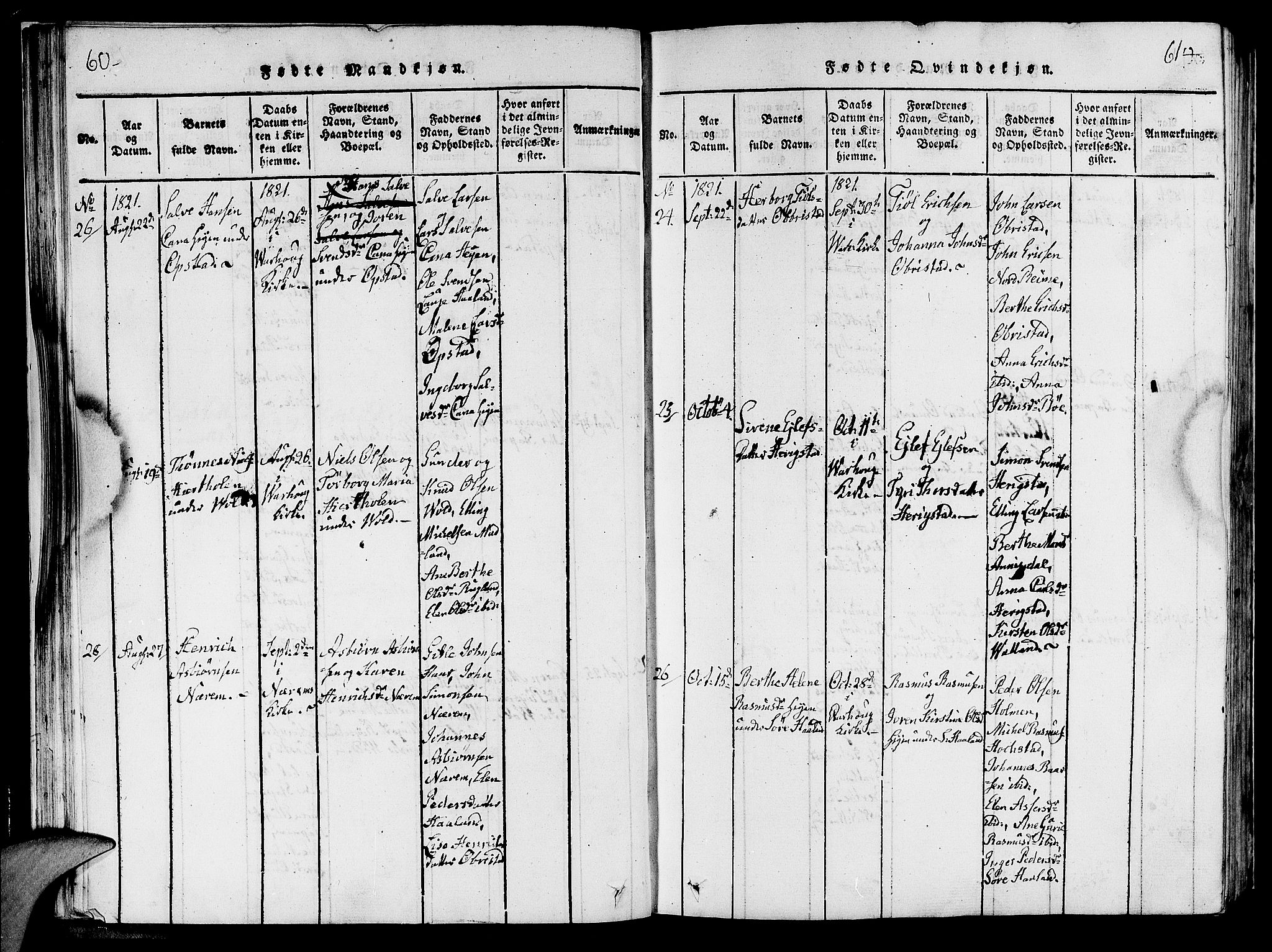 Hå sokneprestkontor, AV/SAST-A-101801/001/30BA/L0003: Parish register (official) no. A 3, 1815-1825, p. 60-61