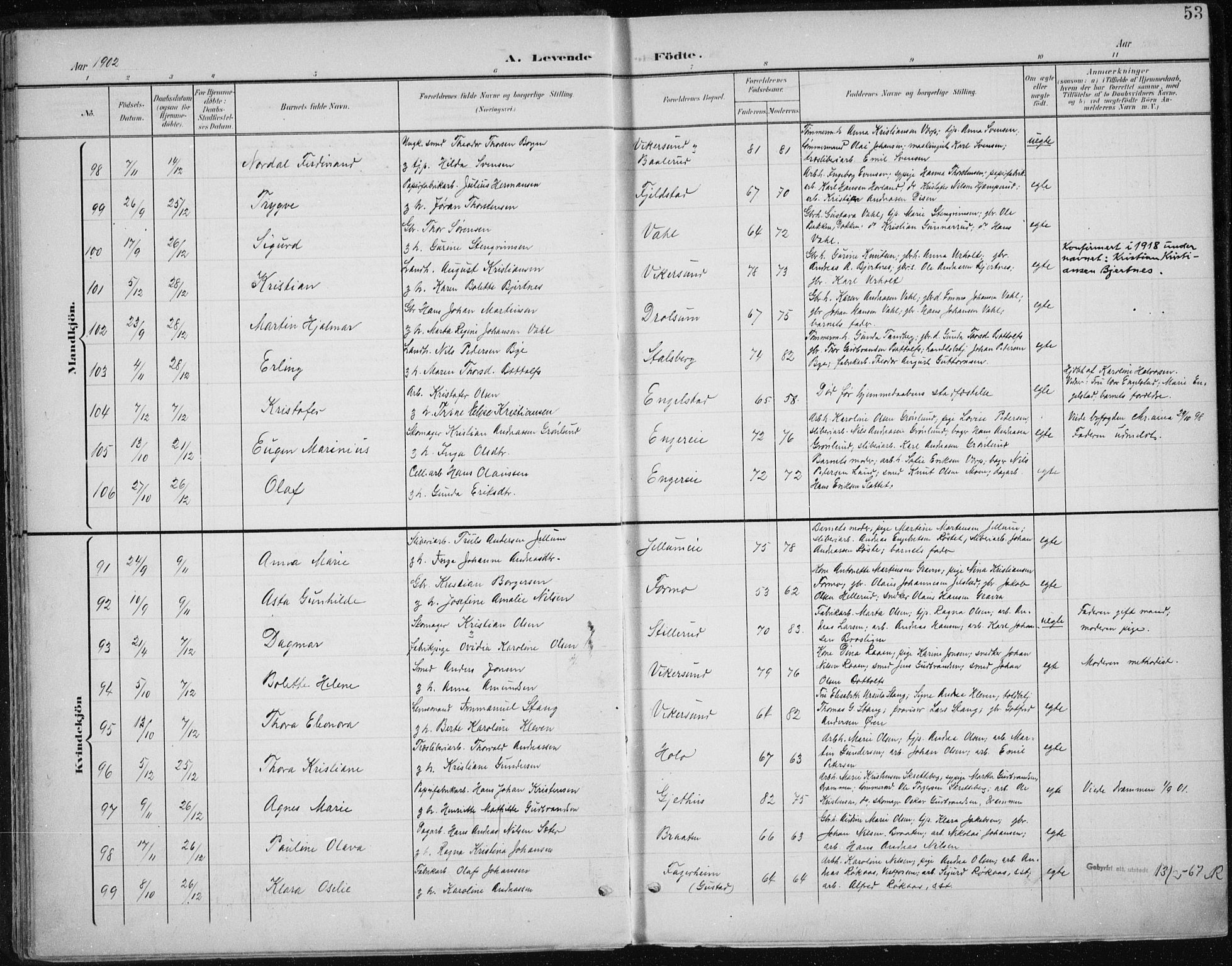 Modum kirkebøker, AV/SAKO-A-234/F/Fa/L0013: Parish register (official) no. 13, 1899-1907, p. 53