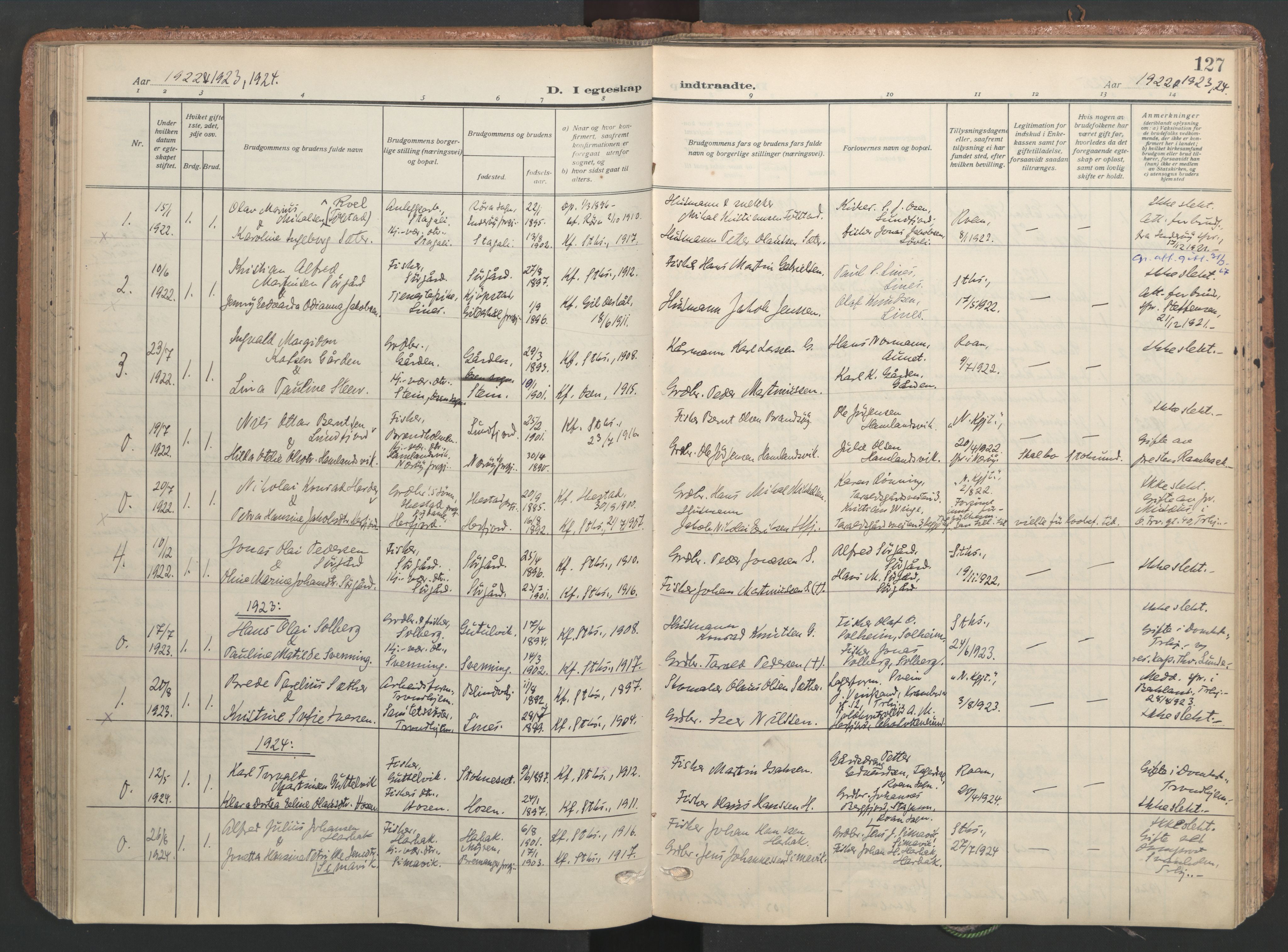 Ministerialprotokoller, klokkerbøker og fødselsregistre - Sør-Trøndelag, SAT/A-1456/656/L0694: Parish register (official) no. 656A03, 1914-1931, p. 127