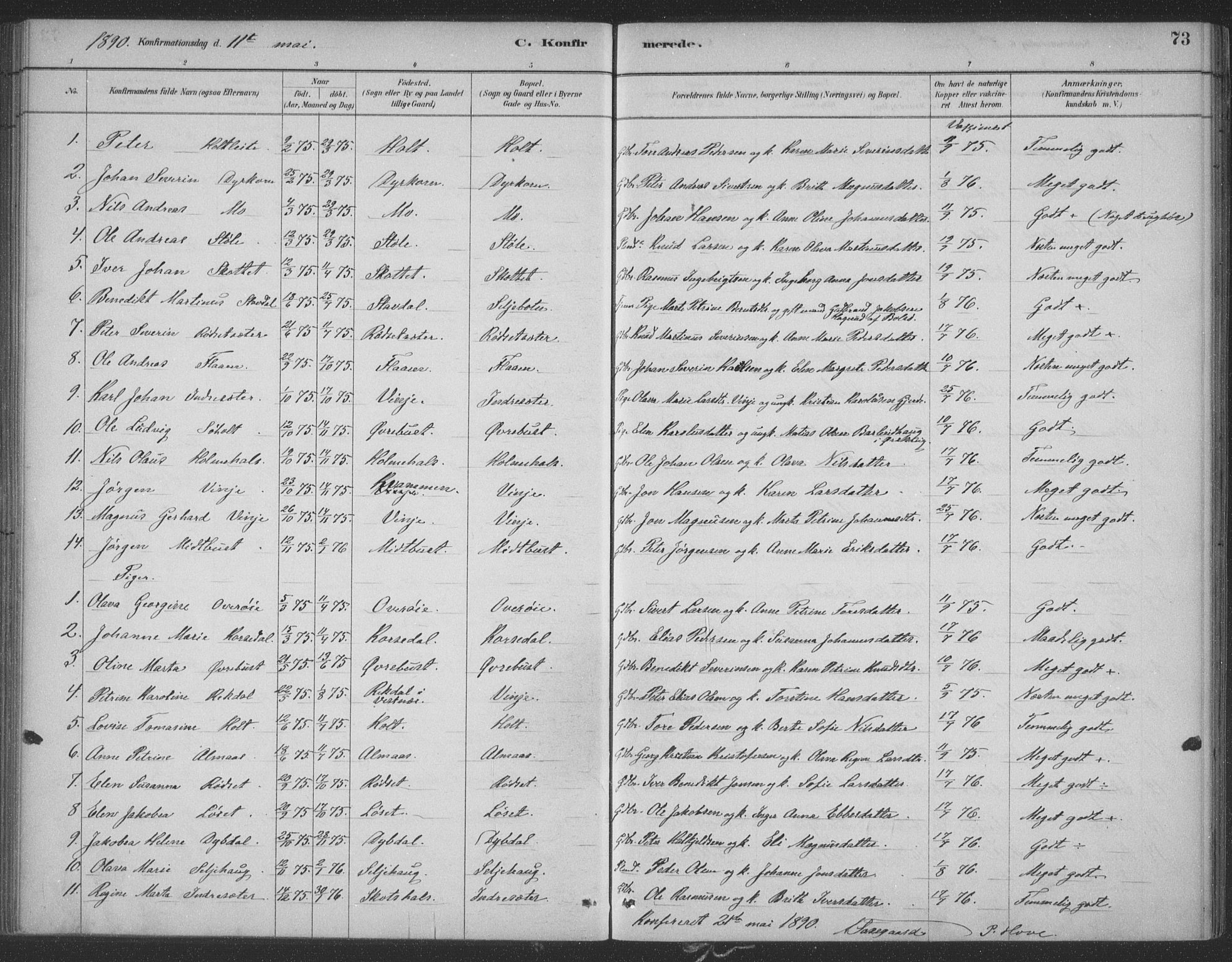 Ministerialprotokoller, klokkerbøker og fødselsregistre - Møre og Romsdal, SAT/A-1454/521/L0299: Parish register (official) no. 521A01, 1882-1907, p. 73
