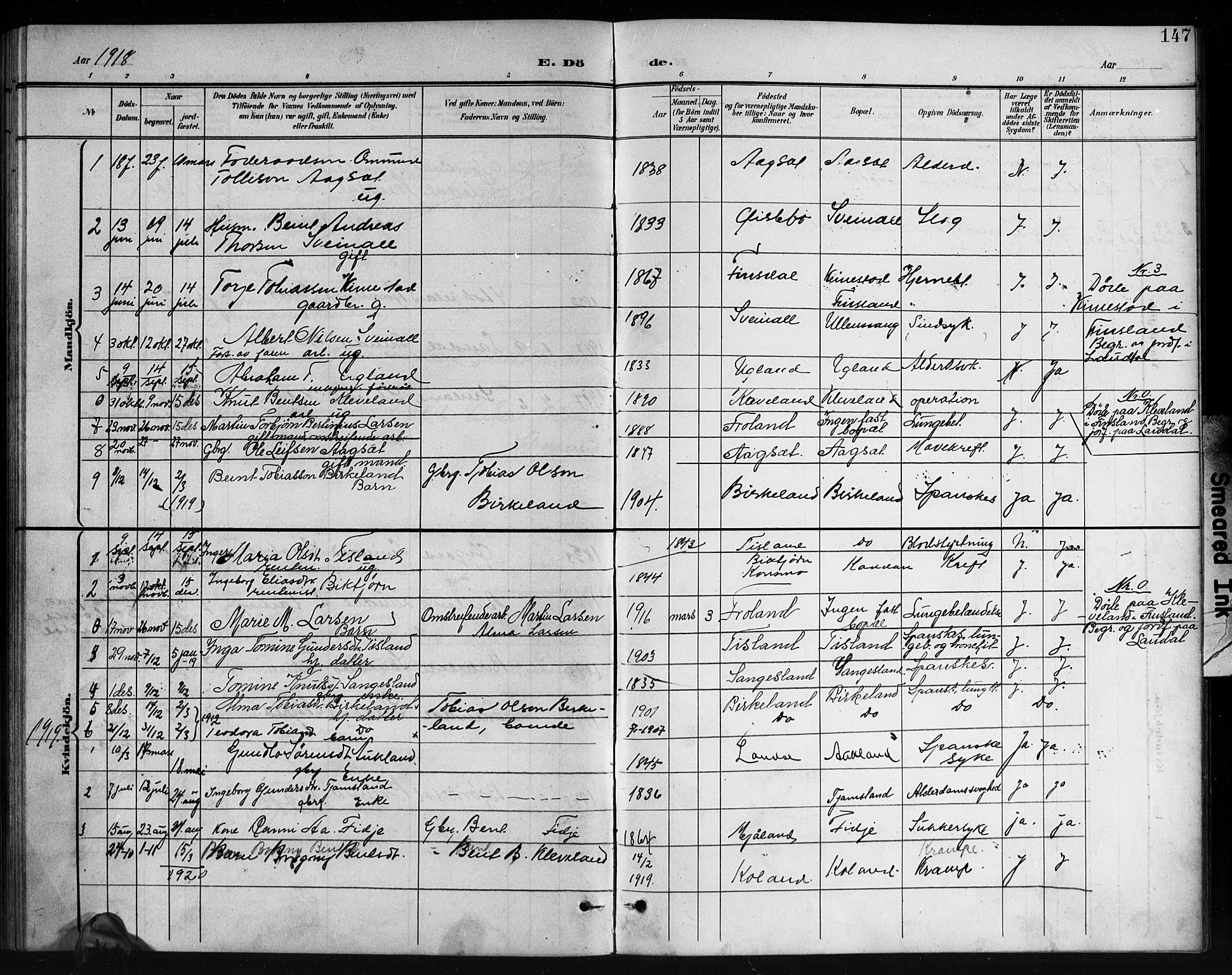 Holum sokneprestkontor, AV/SAK-1111-0022/F/Fb/Fbb/L0004: Parish register (copy) no. B 4, 1899-1920, p. 147