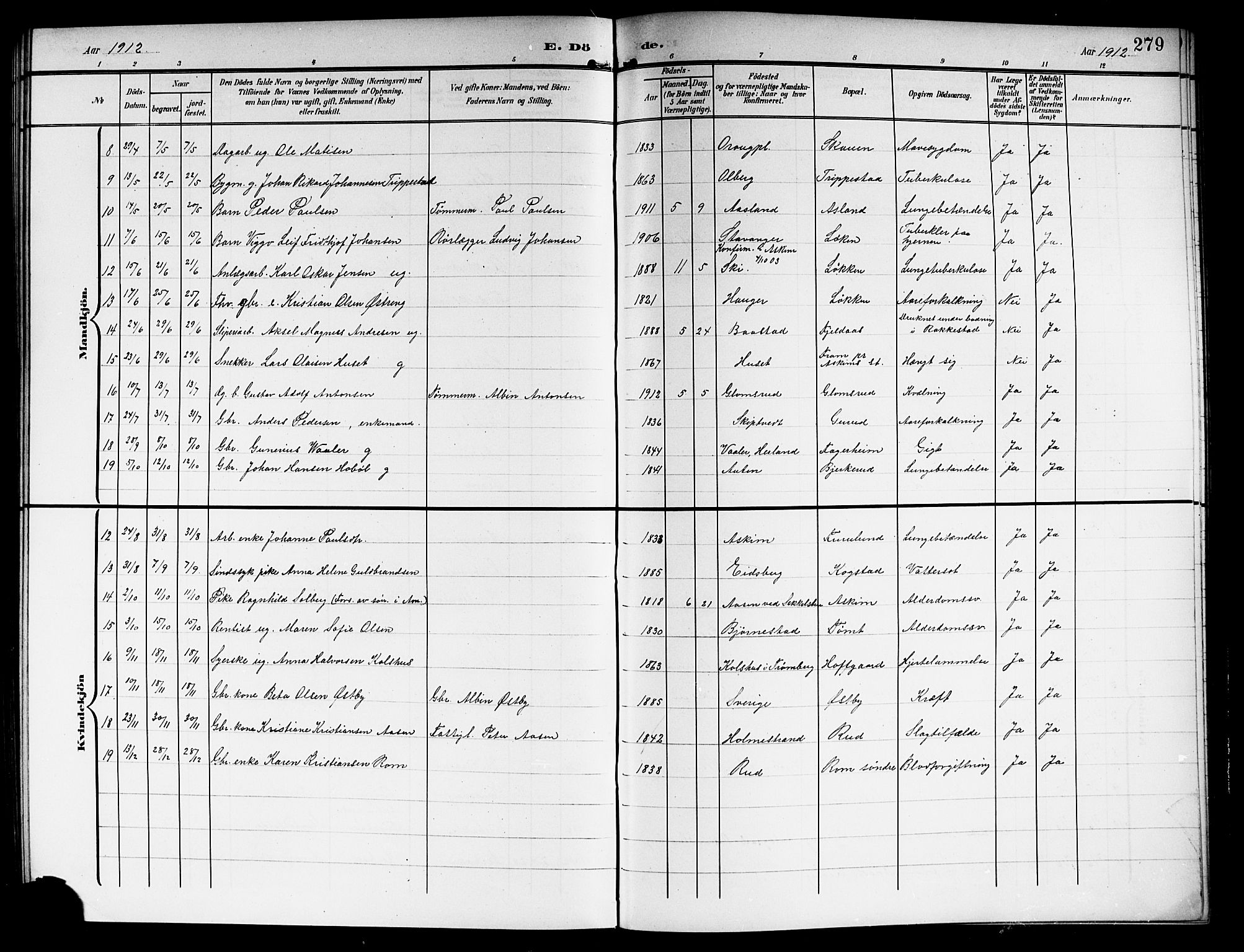 Askim prestekontor Kirkebøker, SAO/A-10900/G/Ga/L0002: Parish register (copy) no. 2, 1903-1921, p. 279