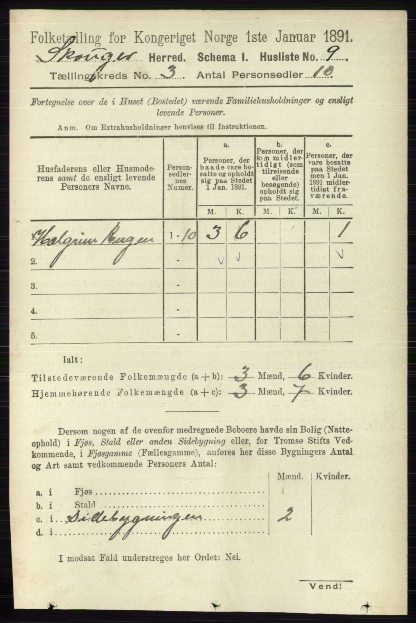 RA, 1891 census for 0712 Skoger, 1891, p. 1501