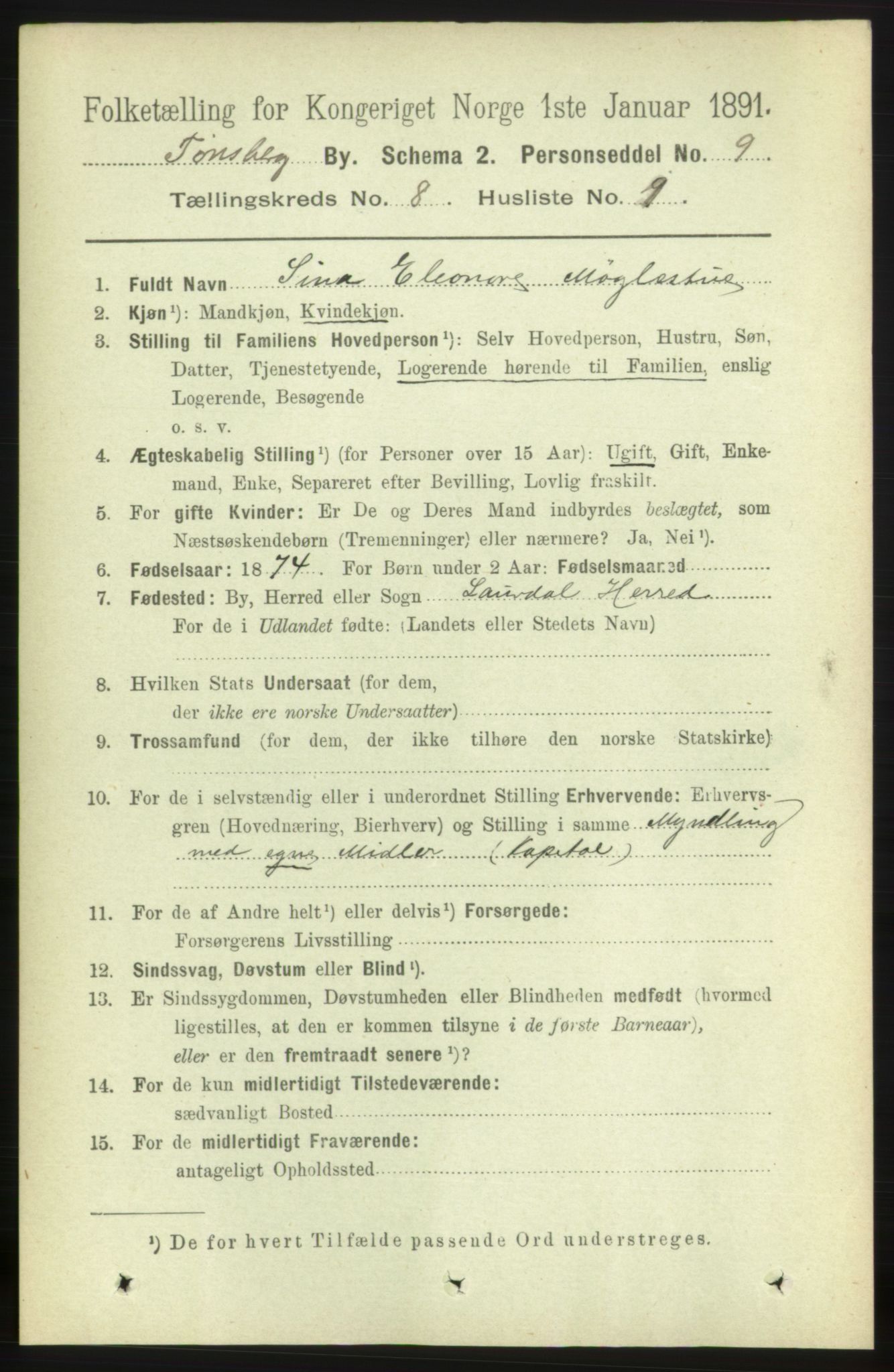 RA, 1891 census for 0705 Tønsberg, 1891, p. 3059