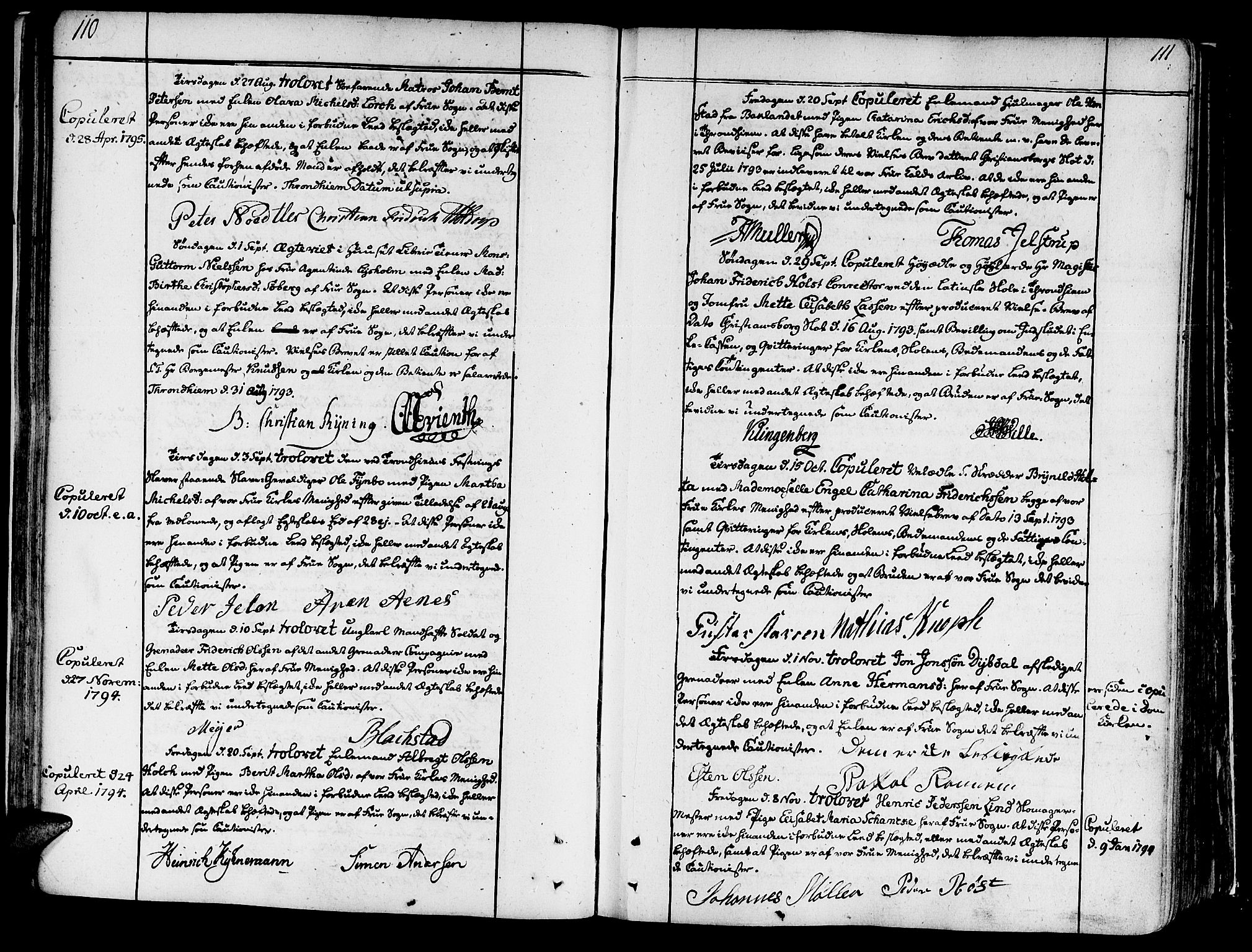 Ministerialprotokoller, klokkerbøker og fødselsregistre - Sør-Trøndelag, SAT/A-1456/602/L0105: Parish register (official) no. 602A03, 1774-1814, p. 110-111