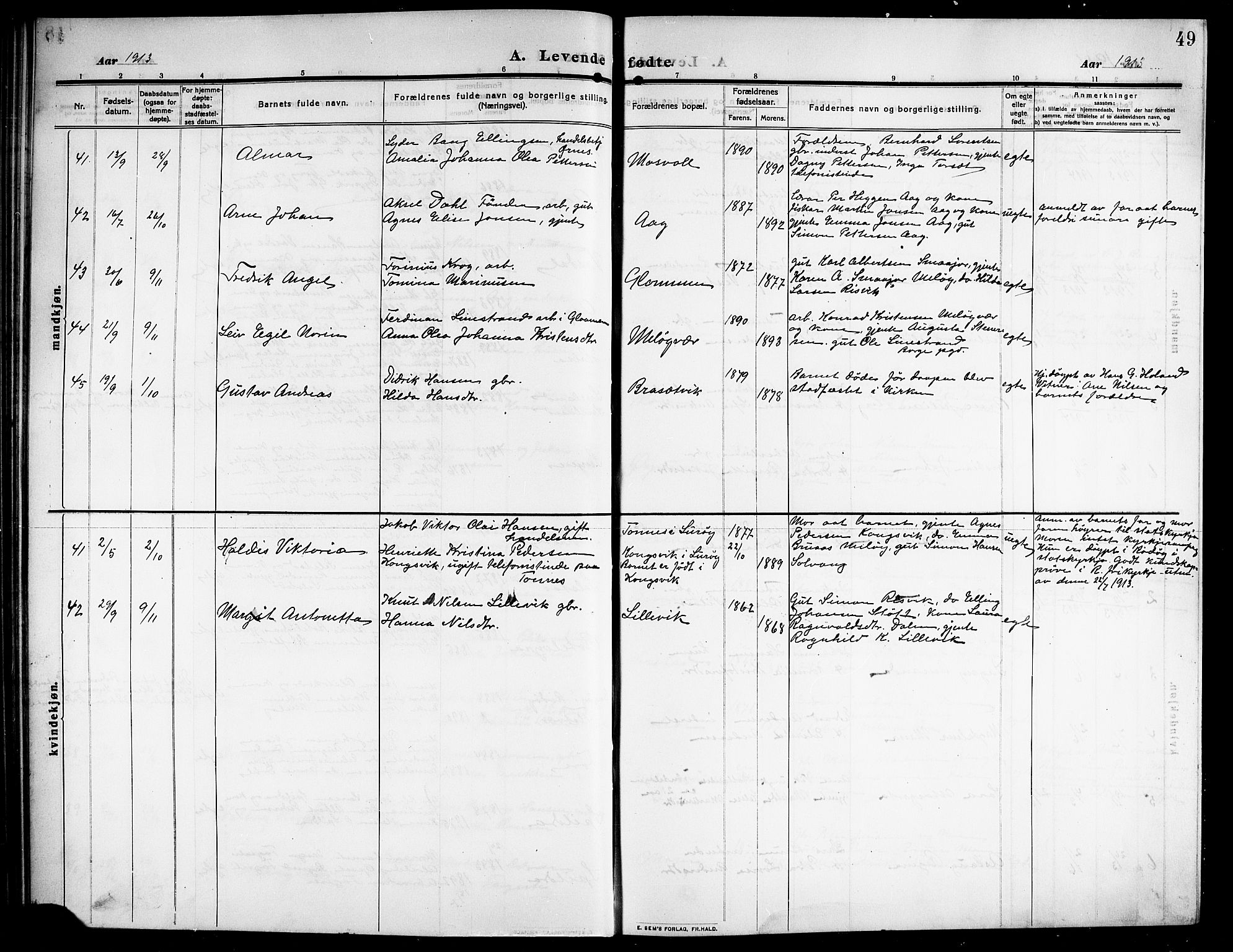 Ministerialprotokoller, klokkerbøker og fødselsregistre - Nordland, AV/SAT-A-1459/843/L0639: Parish register (copy) no. 843C08, 1908-1924, p. 49