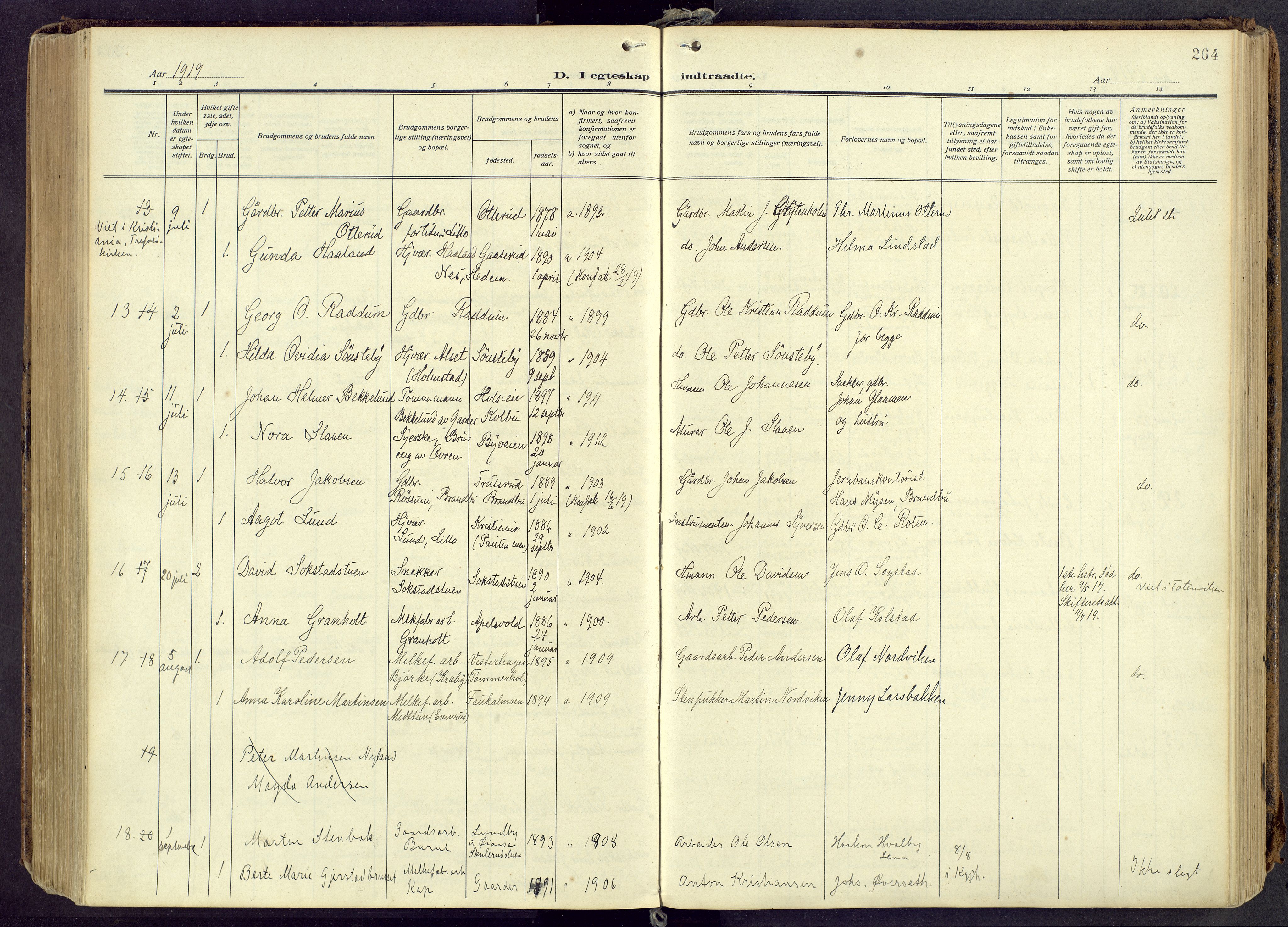 Østre Toten prestekontor, AV/SAH-PREST-104/H/Ha/Haa/L0010: Parish register (official) no. 10, 1910-1920, p. 264