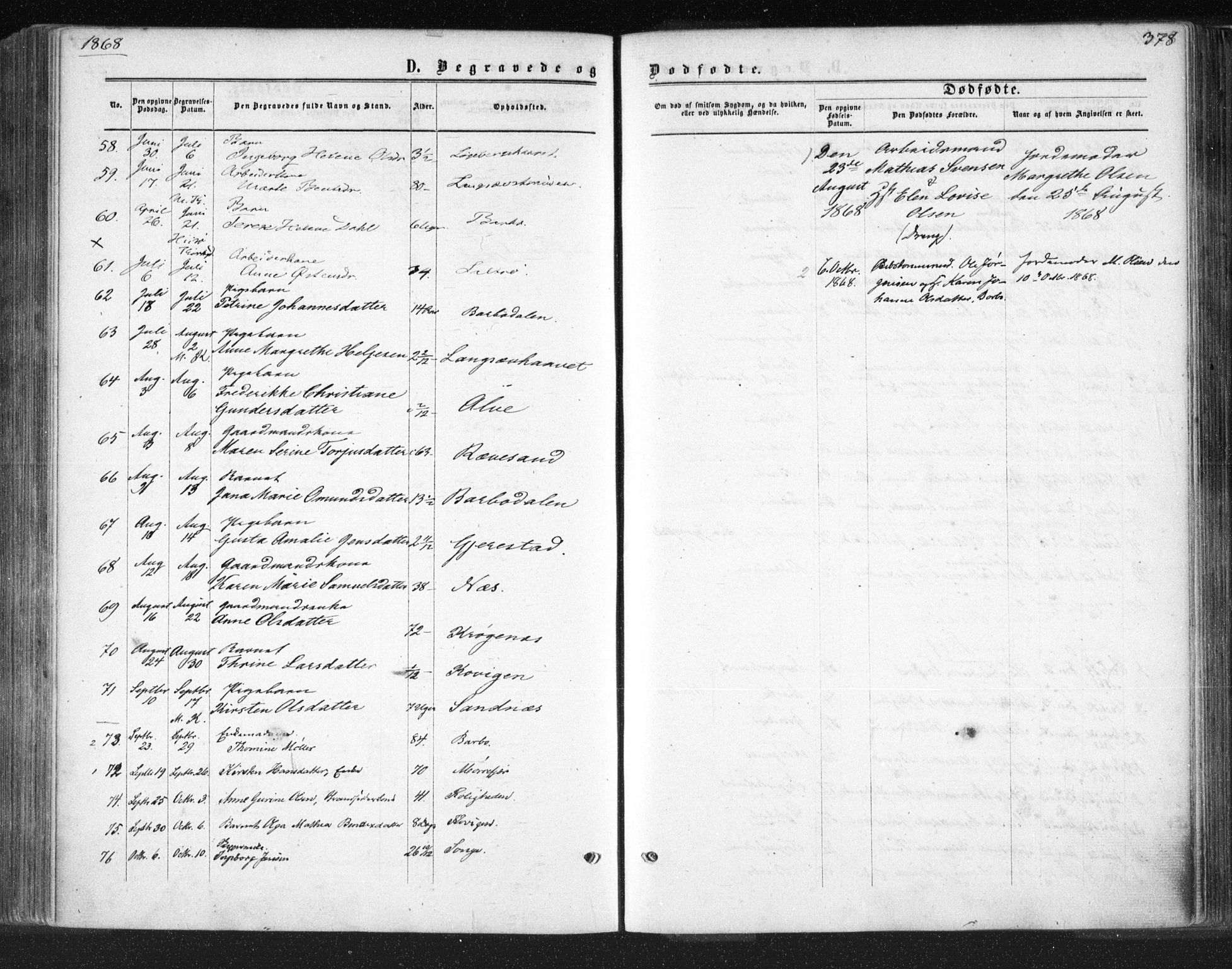 Tromøy sokneprestkontor, SAK/1111-0041/F/Fa/L0007: Parish register (official) no. A 7, 1864-1869, p. 378